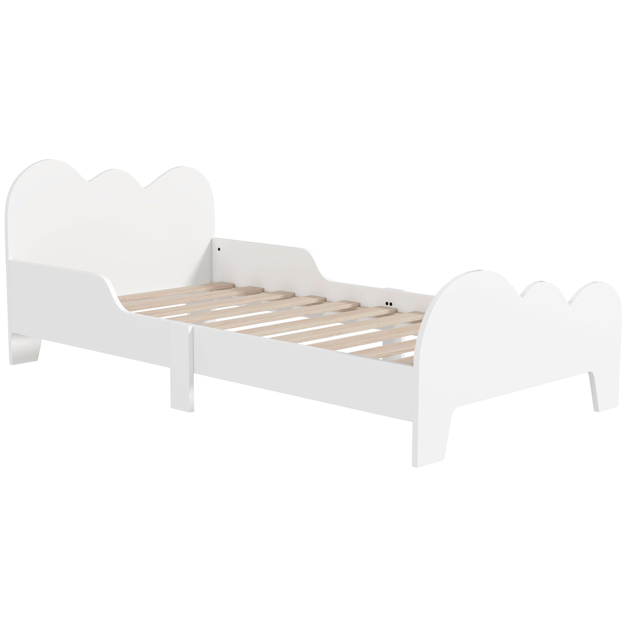 AIYAPLAY Kannerbett niddreg Böden Bett 70x140 cm mat Sécherheetsbarrièren, Lattenbasis Entschloss an Wollekéierungen, Bettframe fir Jong an Meedercher aged 3-8 Joer - Wäiss