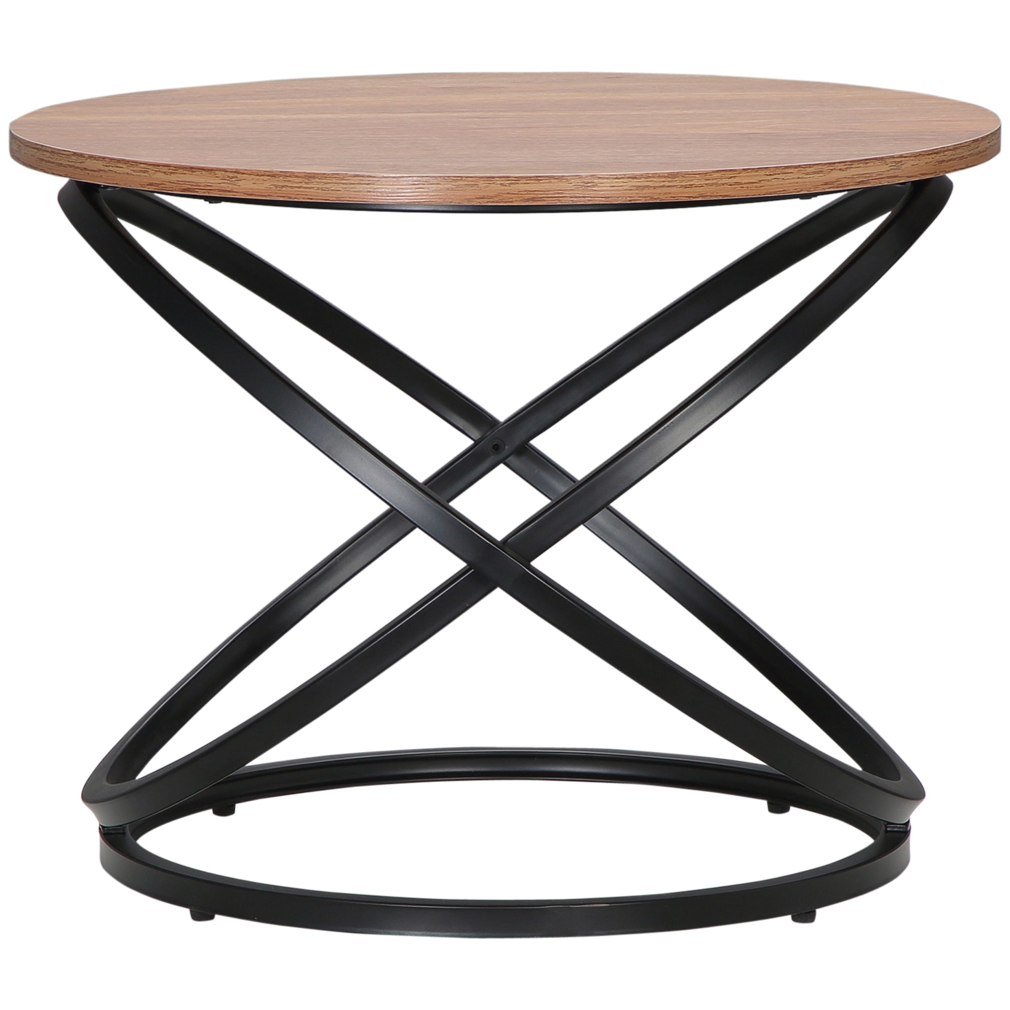 Table Basse Ronde HOMCOM Style Industriel en Métal Noir et Plateau en Bois - dim. Ø 60 x 46H cm