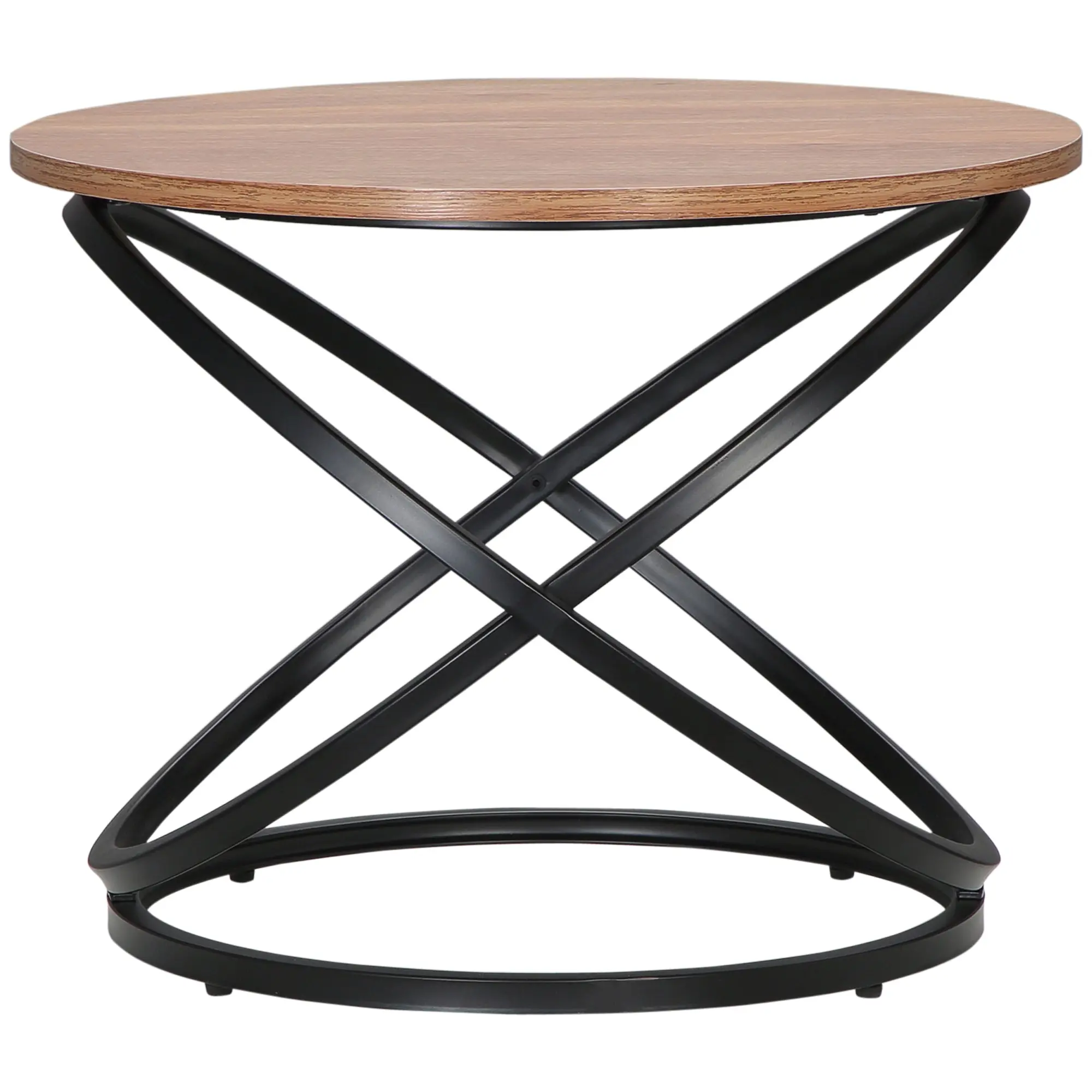 Round Coffee Table Industrial Style Side Table in Black Metal and Wood Top - dim. ? 60 x 46H cm