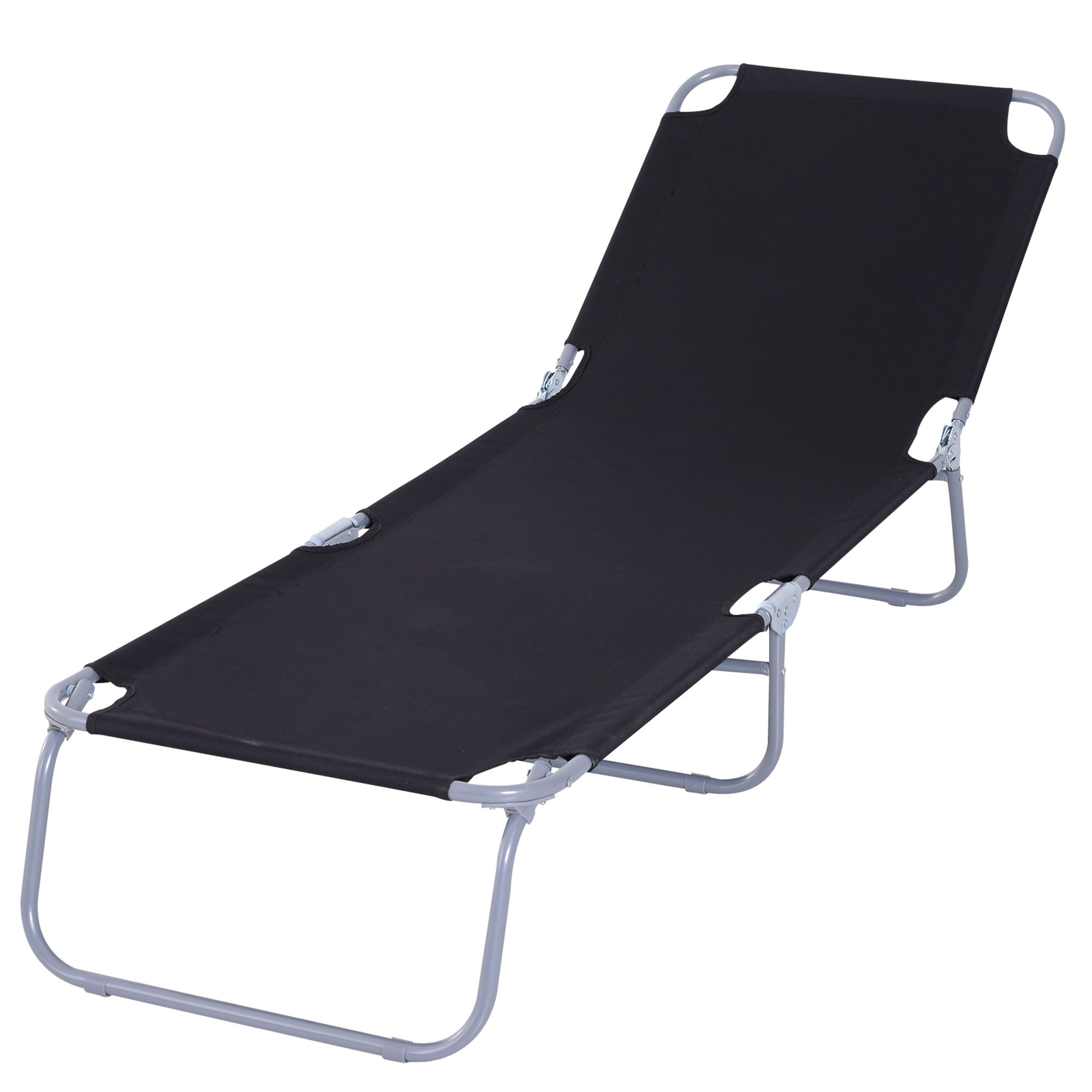 Transat de Jardin Outsunny avec Dossier Réglable 5 Positions, Cadre en Métal Pliable et Tissu Oxford, 187x55x24cm, Noir