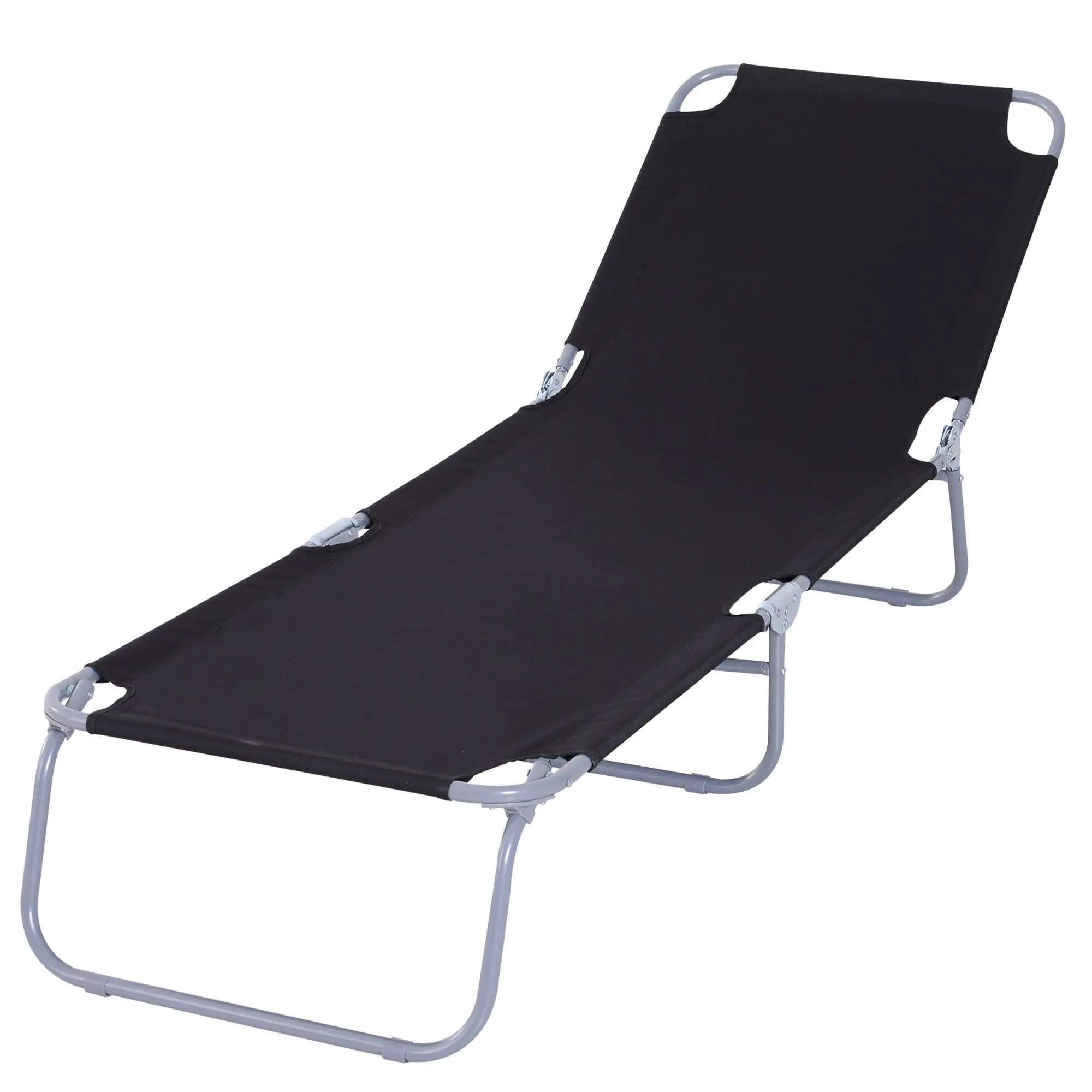 Garden Sun Lounger with 5-Position Adjustable Backrest, Foldable Metal Frame and Oxford Fabric, 187x55x24cm, Black