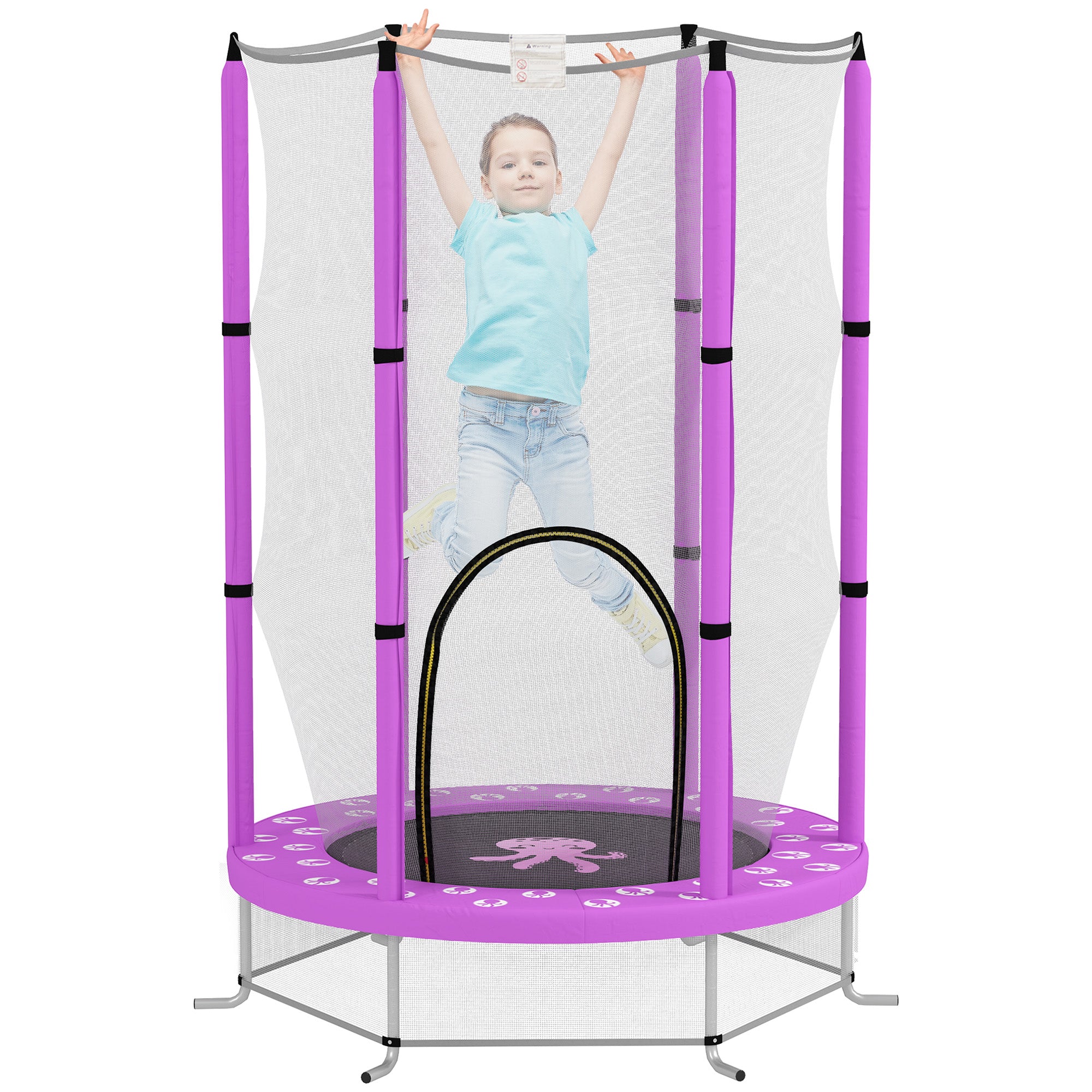 Kids Trampoline ?140cm Outdoor Trampoline for Kids with Safety Net Zipper Bungee Edge Cover, Garden Trampoline with Cloud Pattern, for Indoor and Outdoor