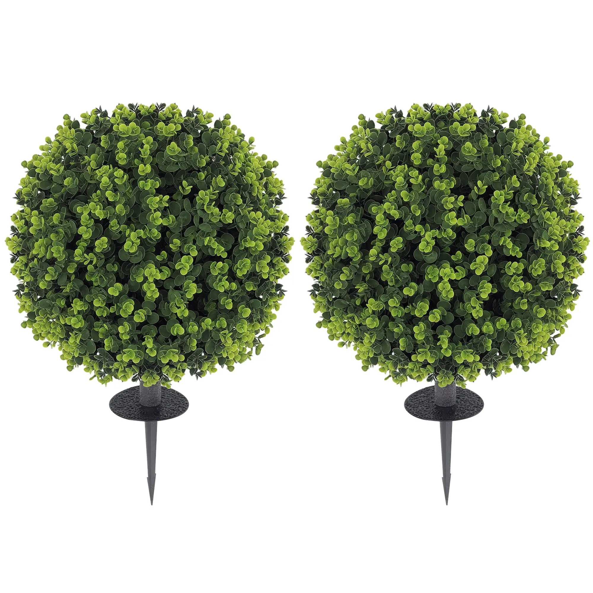 2-Piece Artificial Boxwood Ball Set 56 cm Artificial Plant with Ground Spike, Plastic Artificial Plants that Look Real with UV Protection for Living Room Bedroom Office Garden