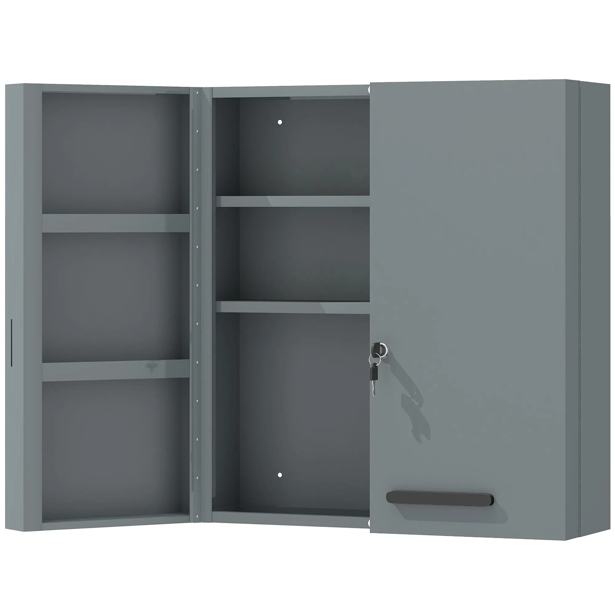 Lockable Medicine Cabinet — 2-Door Steel First-Aid Cabinet with 6 Shelves, Charcoal Gray (21.7 x 7.1 x 23.6 in)
