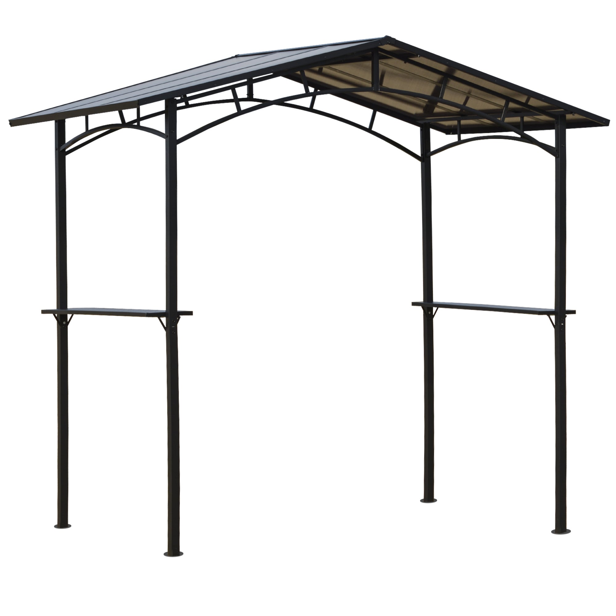 Outsunny Gartenpavillon 2,5 x 1,5 m - Grillunterstand - 2 Regale - Grilldach - schwarzes Metall Polycarbonatdach
