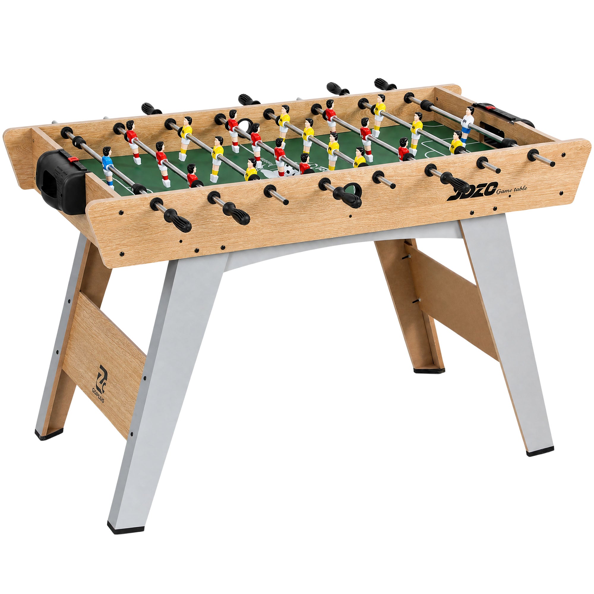 Table de baby-foot SPORTNOW avec 22 joueurs, 2 balles, poignées antidérapantes, compteurs et pieds inclinés — Table familiale 121 x 87 x 77 cm, bois naturel