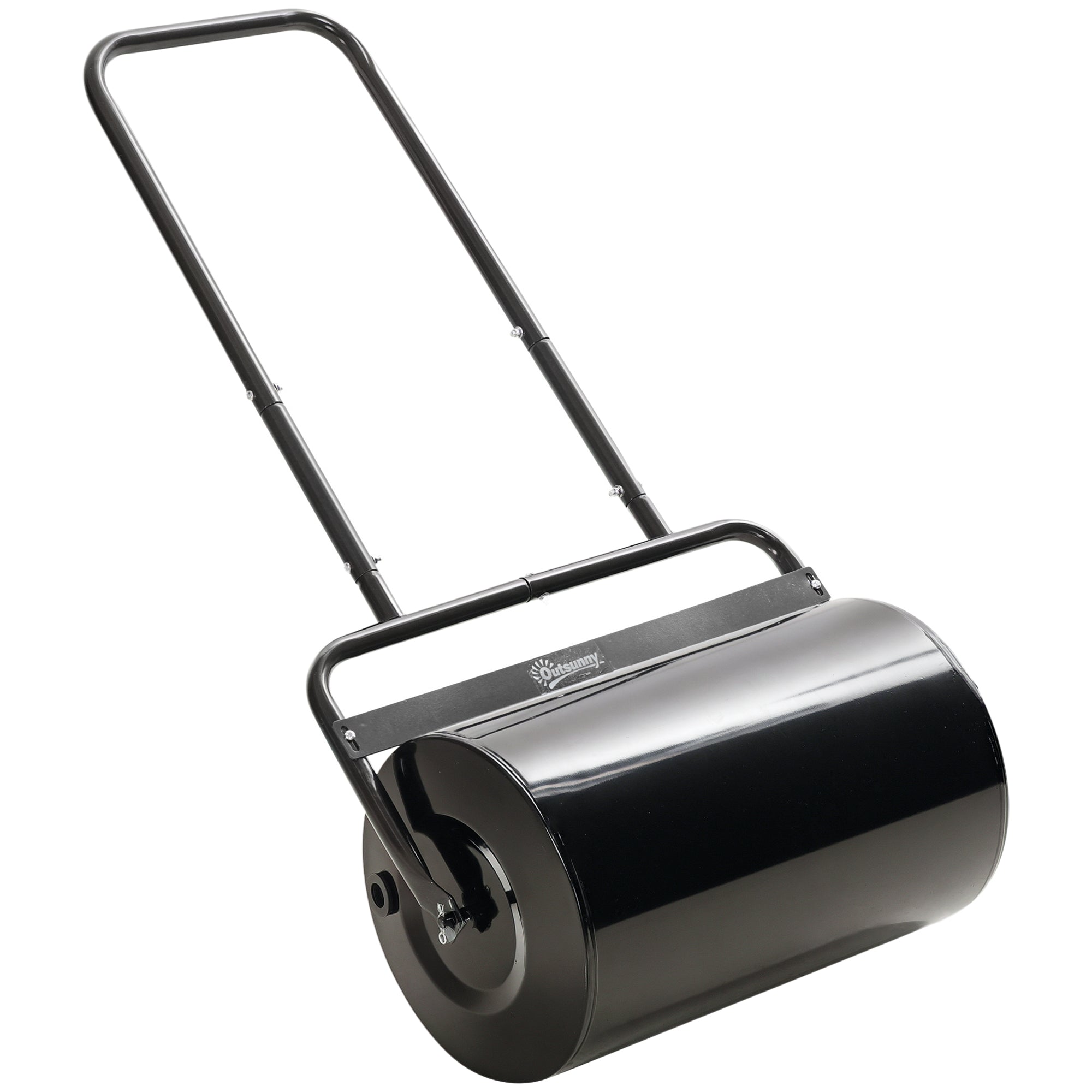 Outsunny Tuinroller met U-handvat, Tuinroller, Tuinrol, 32 cm Diameter, 38 L Water/62 kg Zand, Metaal, Zwart, 58 x 32,5 x 113 cm