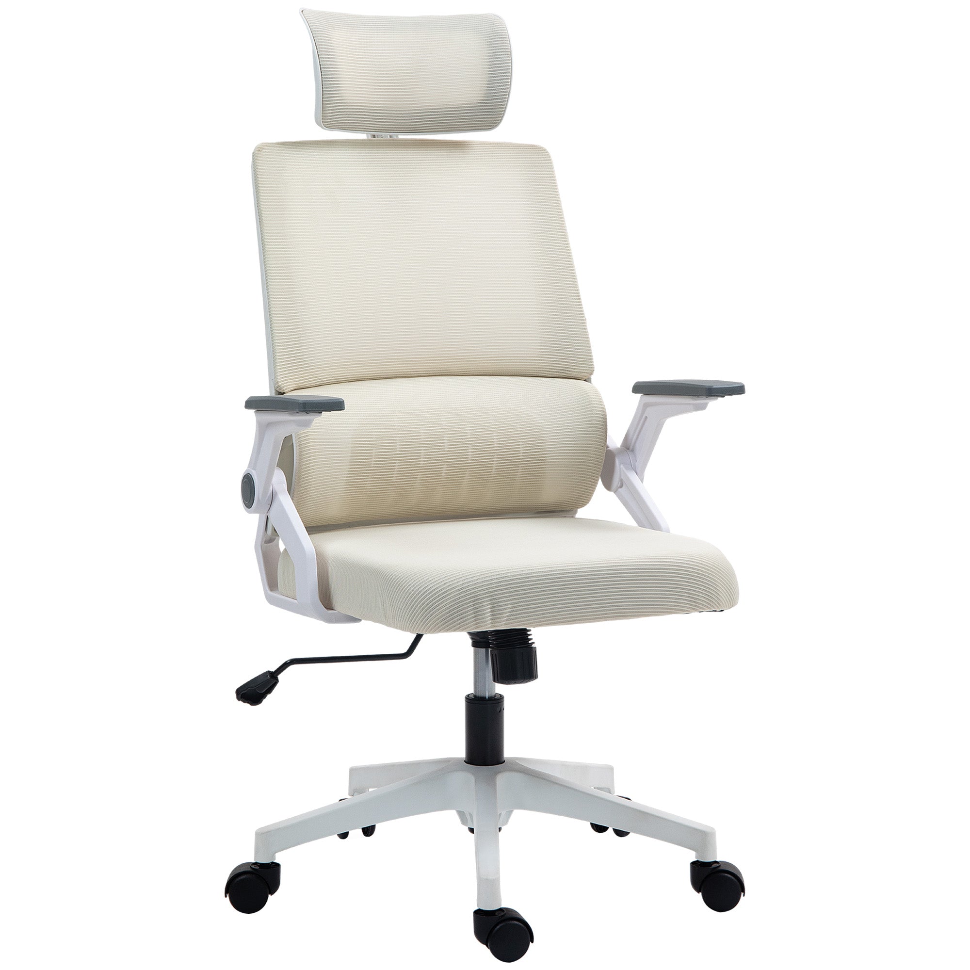 Mesh Office Chair with Reclining Function Swivel Desk Chair with Adjustable Height Adjustable Headrest and Armrests Load Capacity 120 kg for Study Beige