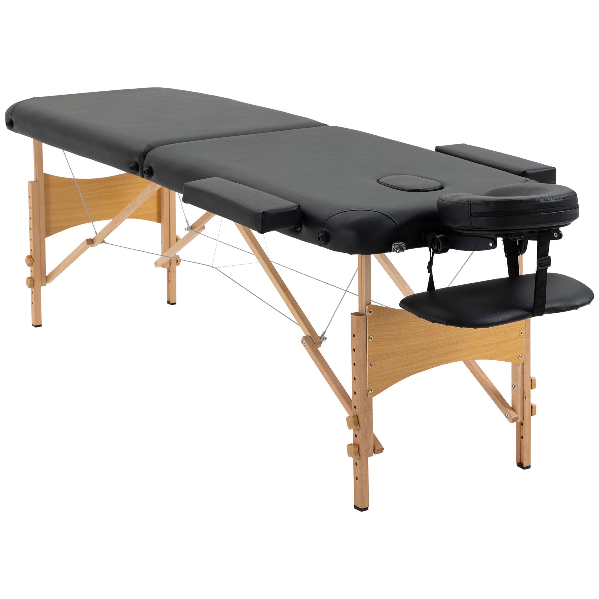 HOMCOM Massagetisch, klappbare Massageliege, höhenverstellbarer Massagebank, Massagebett mit Kopfstütze, für Spa, Salon, Kunstleder, Holz, Schwarz