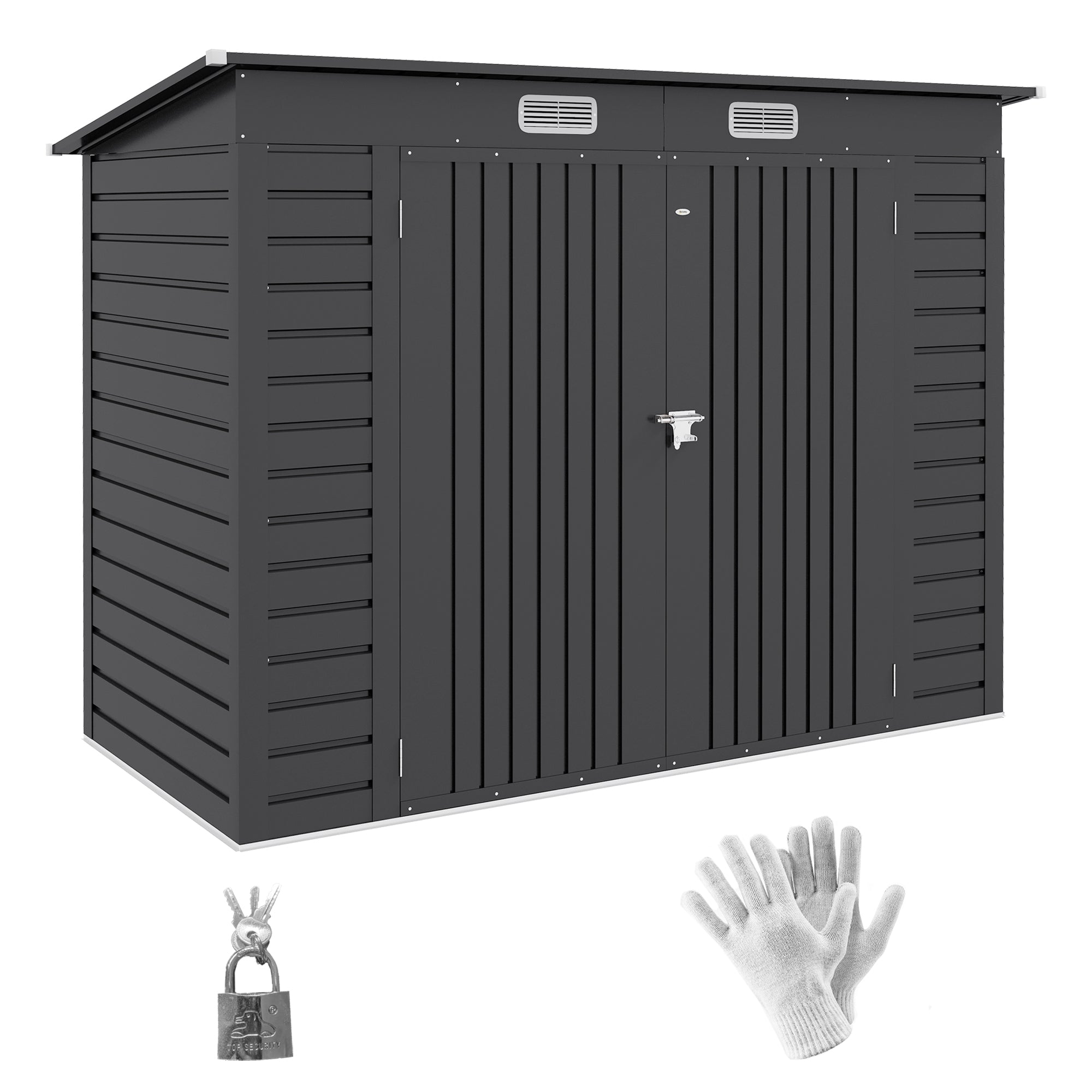 Metal Garden Shed 4.1m² Steel Tool Storage Shed with Lockable Double Doors Ventilation Window Pent Roof Outdoor Garden Storage for Backyard Patio 249x121x183cm