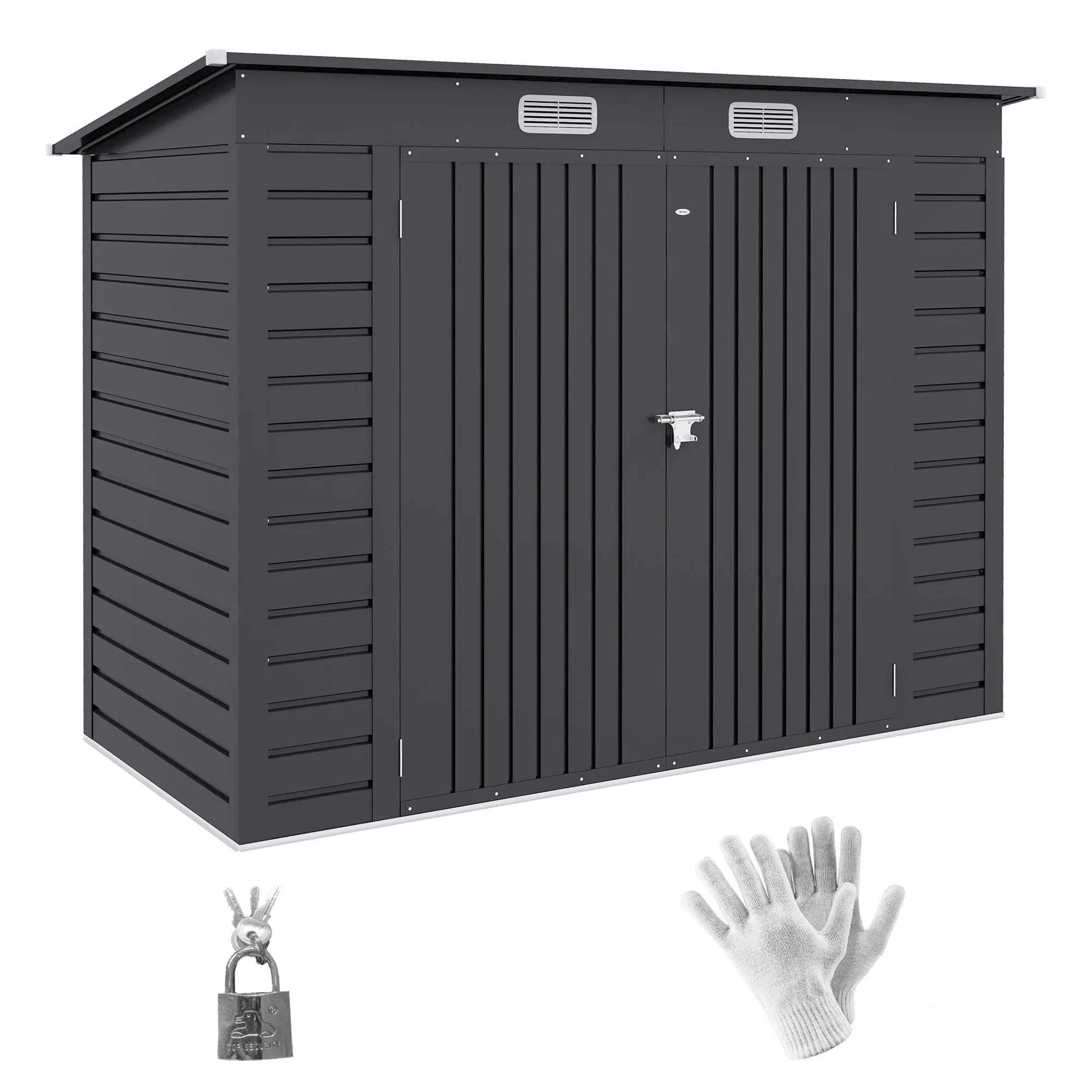 Metal Garden Shed 4.1m² Steel Tool Storage Shed with Lockable Double Doors Ventilation Window Pent Roof Outdoor Garden Storage for Backyard Patio 249x121x183cm