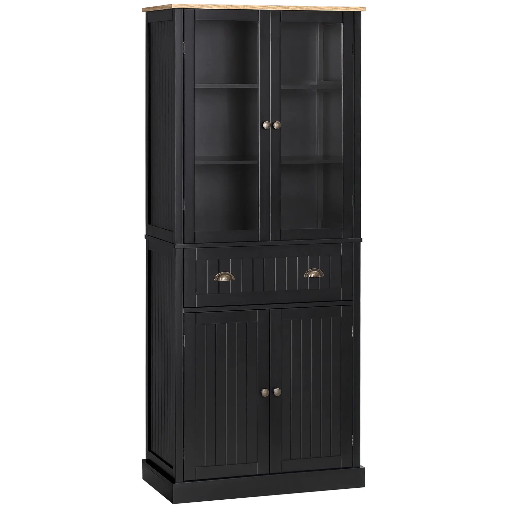 Kitchen Buffet Cabinet – 4 Doors (2 Glass) & 1 Drawer, Adjustable Shelves, 182.5 cm (71.9") High – Black