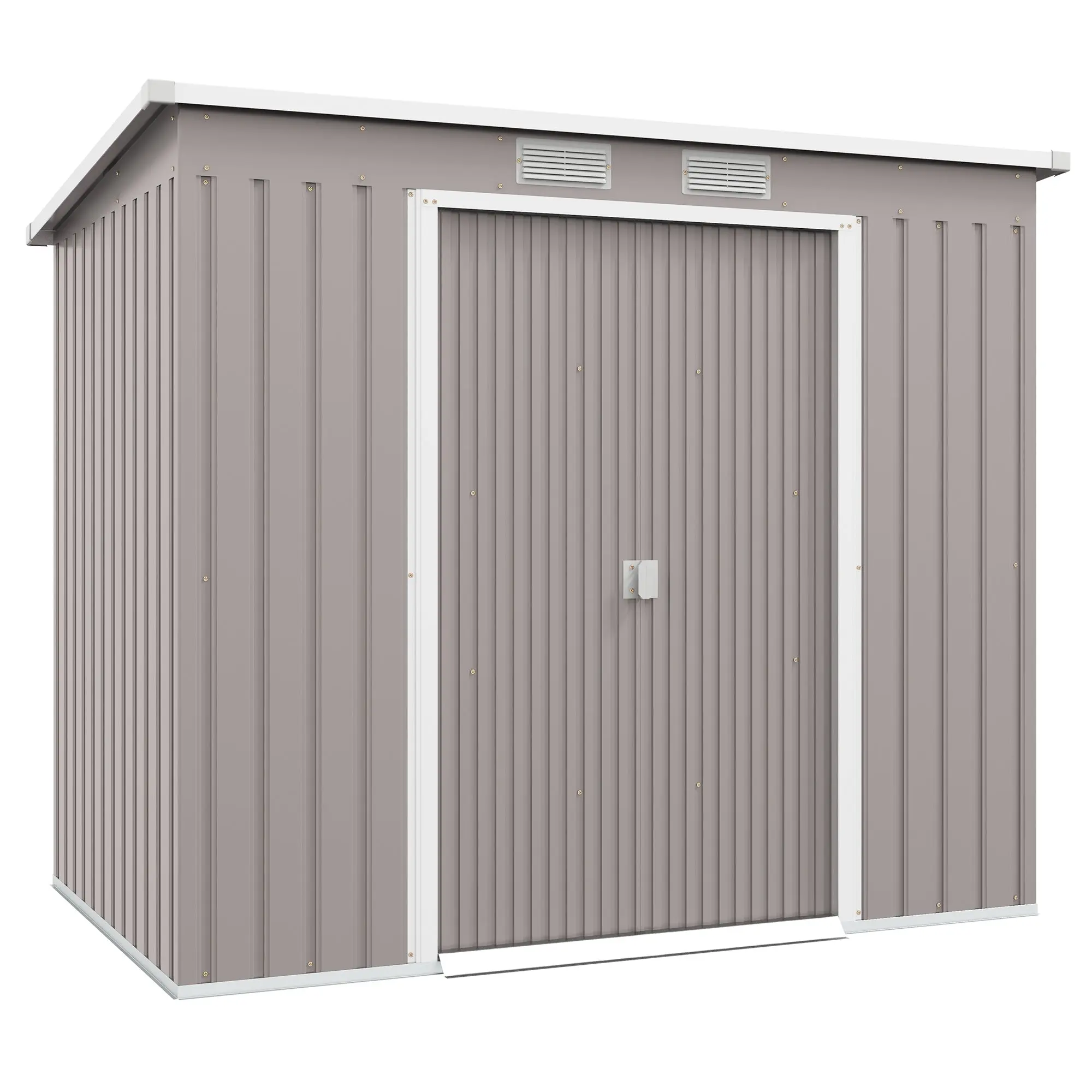 Outdoor Garden Shed 3.2 m? 213x130x172 cm Garden Shed with Sliding Door Sloped Roof Reinforced Base (Floor Not Included) and 2 Windows Light Gray