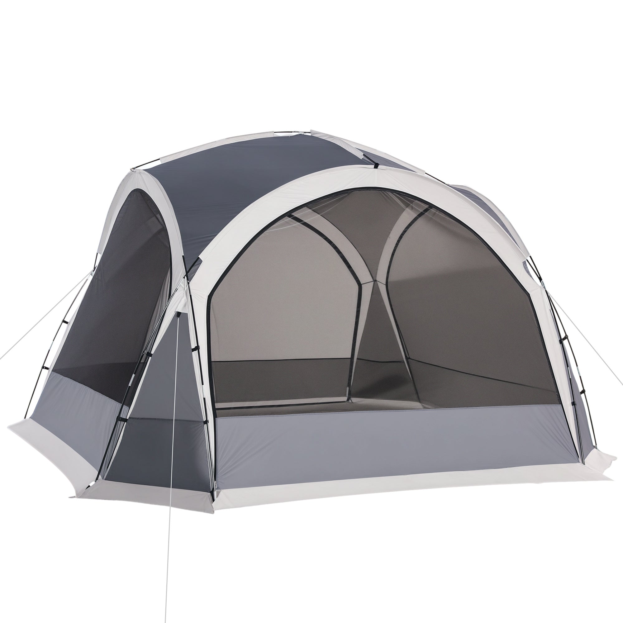 Tente Portable Outsunny pour 6-8 Personnes - Tente de Camping de Plage avec 4 Écrans en Maille, Sac de Transport Anti-UV pour Pêche et Randonnée 350x350x230 cm Gris et Blanc