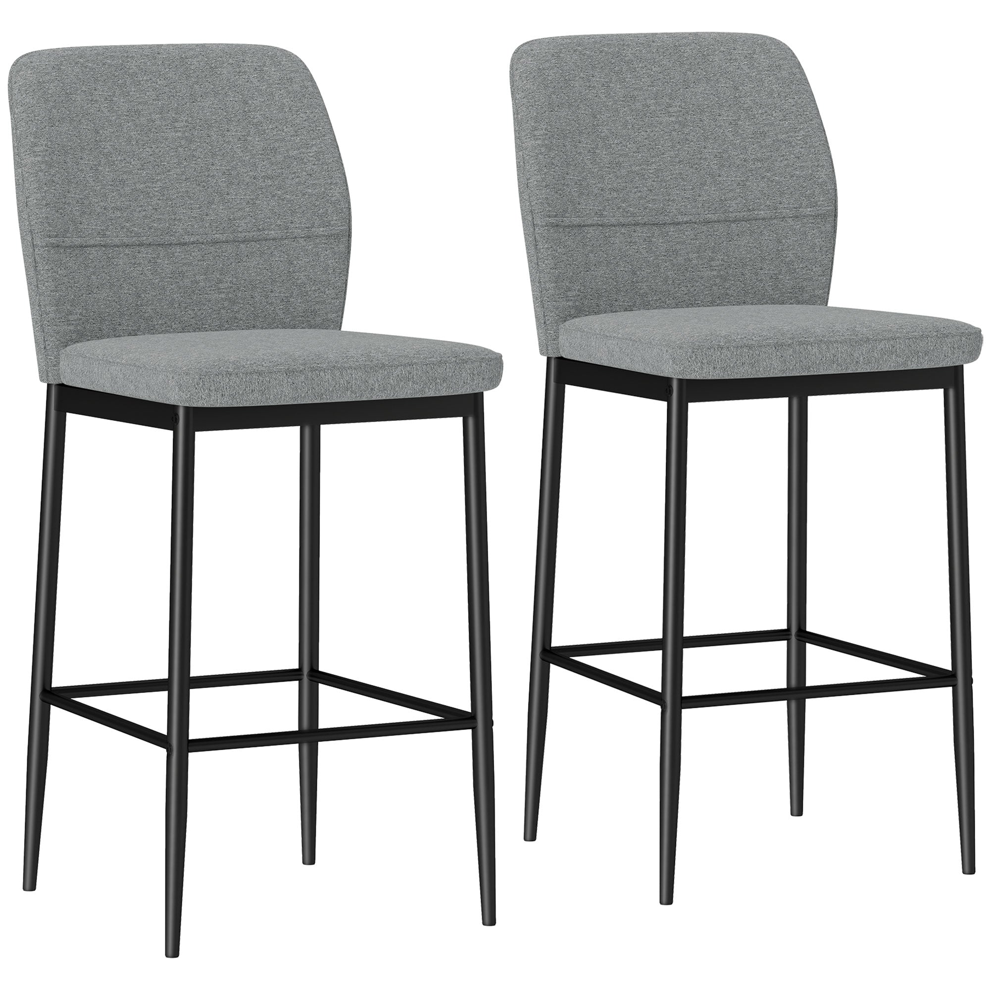 HOMCOM 2er Set Barhocker - Hohe Küchenhocker mit Rückenlehne und Fußstütze, gepolstert in Samt, Stahlrahmen, moderne hohe Hocker für den Essbereich, Grau
