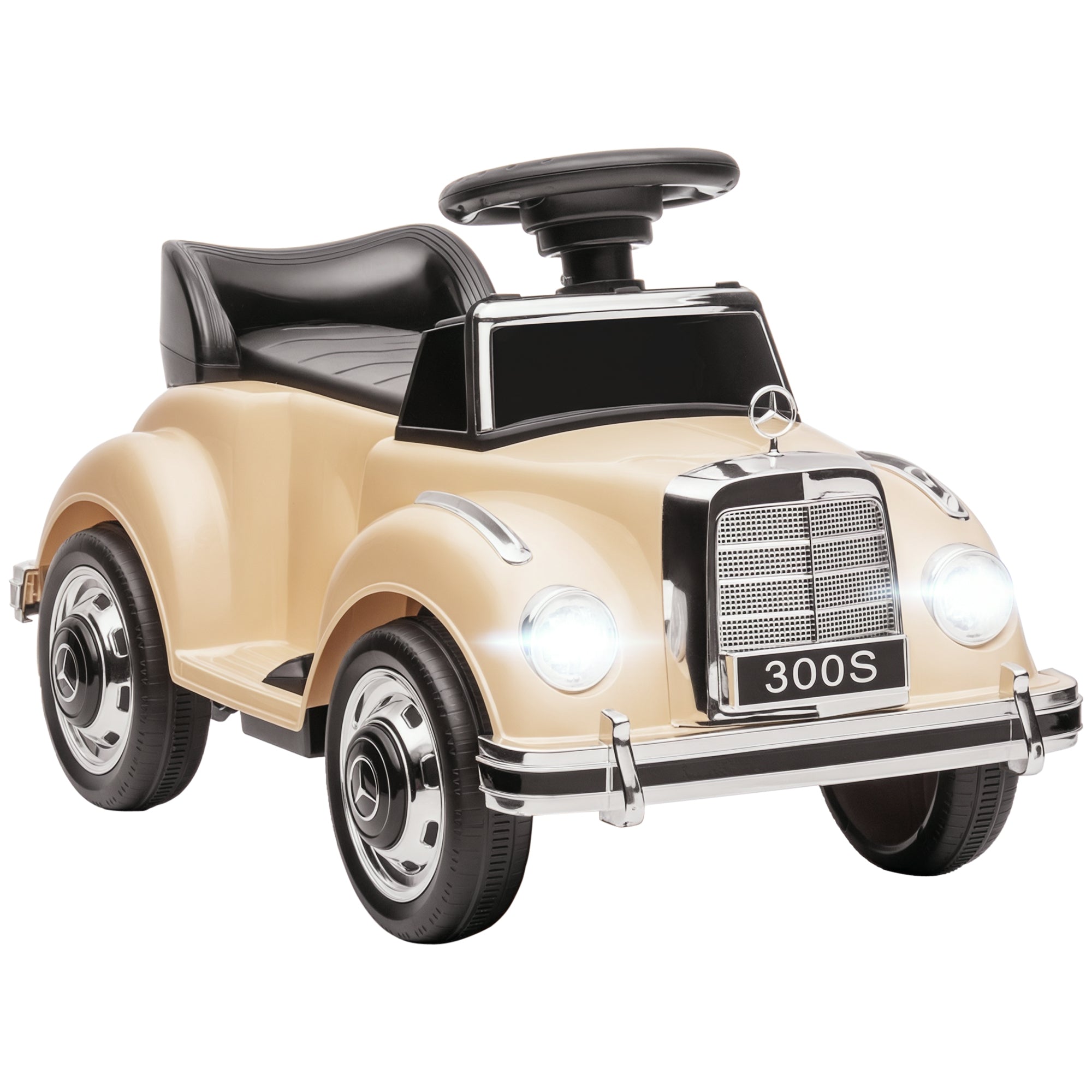 HOMCOM Elektromos Autó Gyerekeknek, Mercedes-Benz 6V Autó Zenével, 18-48 Hónapos Korig, Bézs