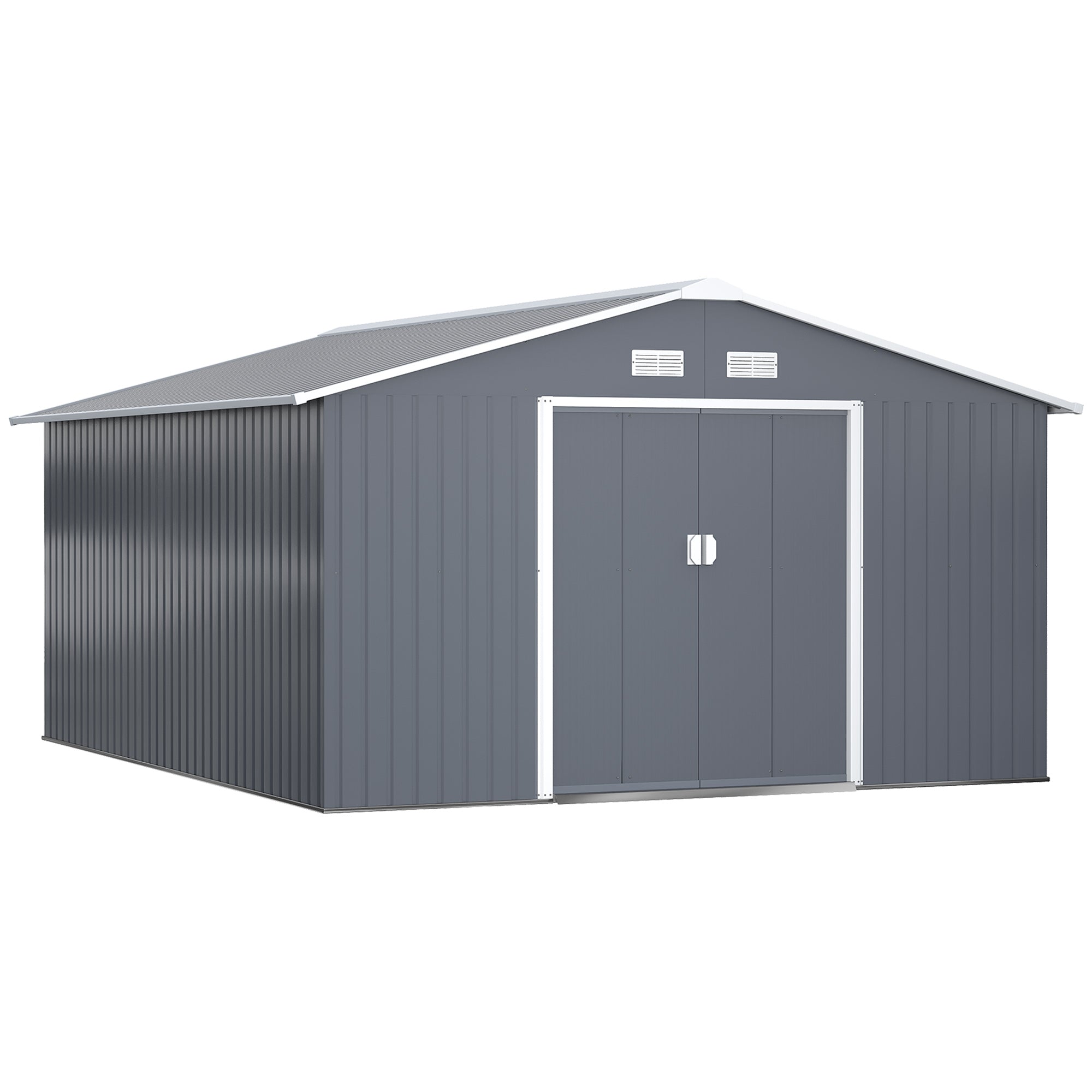 Metal Tool Shed 26.2m? 340x386x200cm Equipment Shed with Gable Roof Foundation Sliding Door Weatherproof Garden House Outdoor Garden Shed Cabinet for Outdoor Use, Charcoal Gray