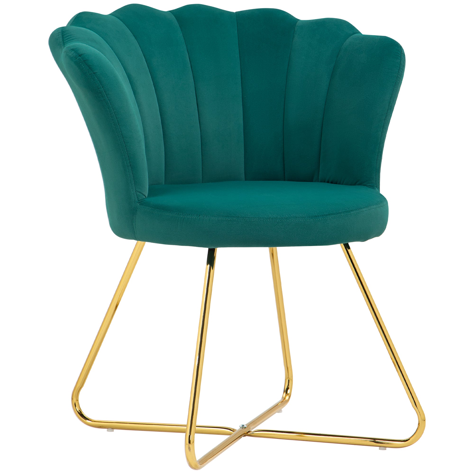 HOMCOM Shell Chair Velúrfelületű Öltözködő Szék Acél Lábbal Nappaliba és Hálószobába 69 x 64 x 80 cm Sötét Zöld