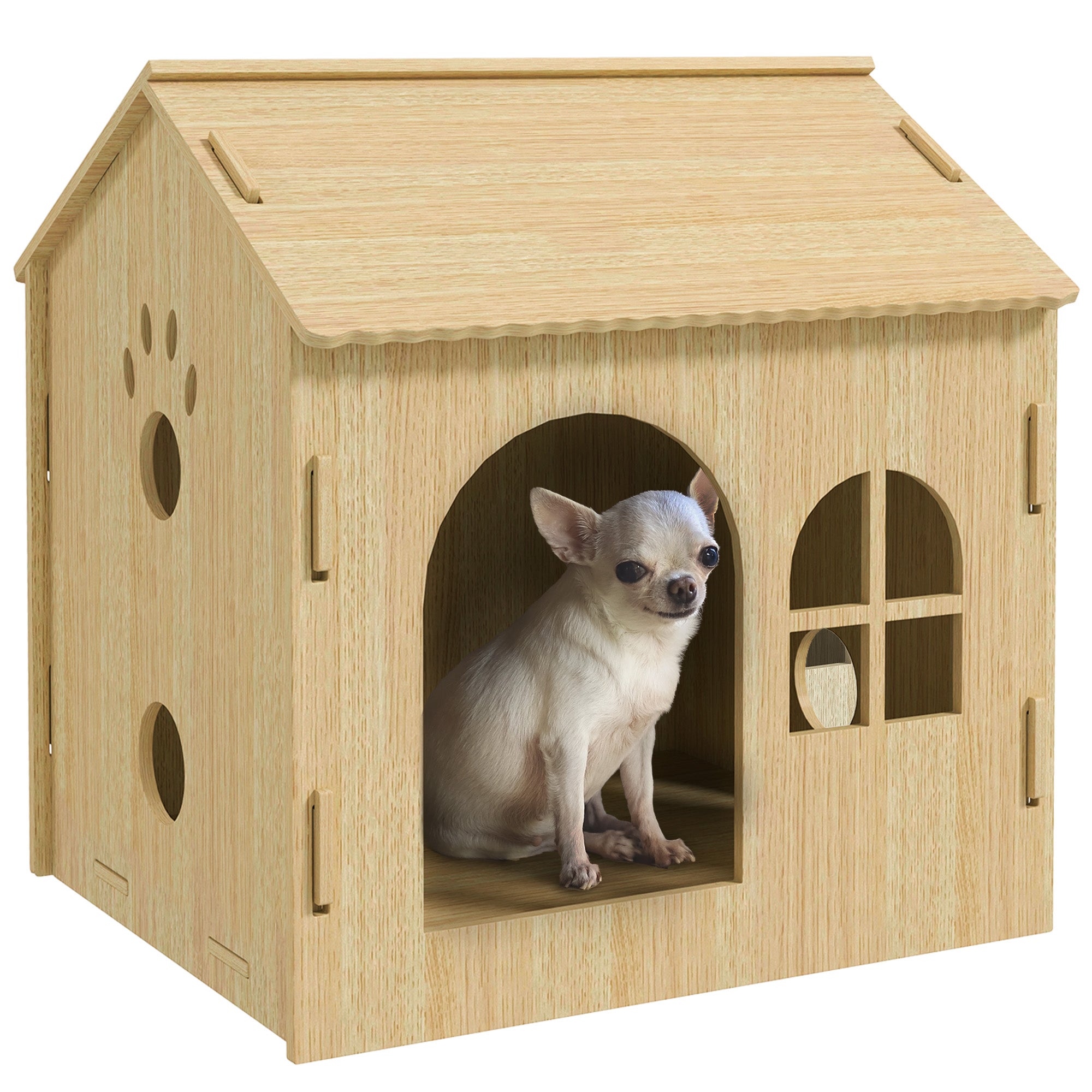 PawHut Déier Haus Fir Hënn An Däiten An Dësen Design Mam Fënster 49.5x41x51 cm Echternach