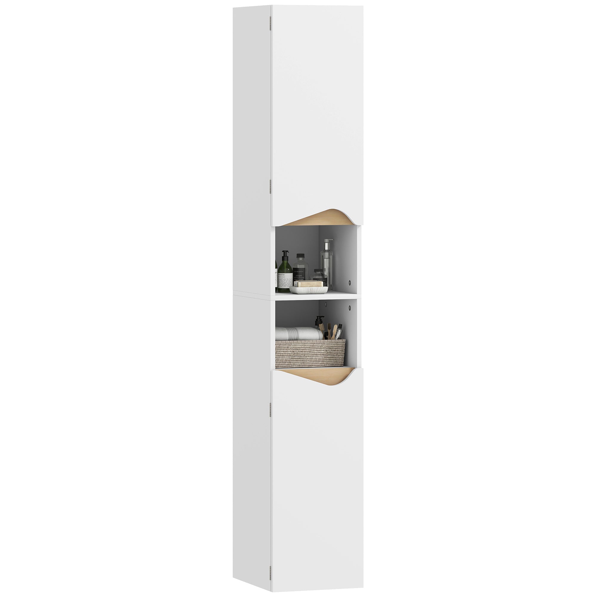 Tall Narrow Bathroom Cabinet, 2-Door Storage with Open Compartments & Adjustable Shelves, Space-Saving 11.8 x 13.6 x 71.1 in (30 x 34.6 x 180.5 cm), White