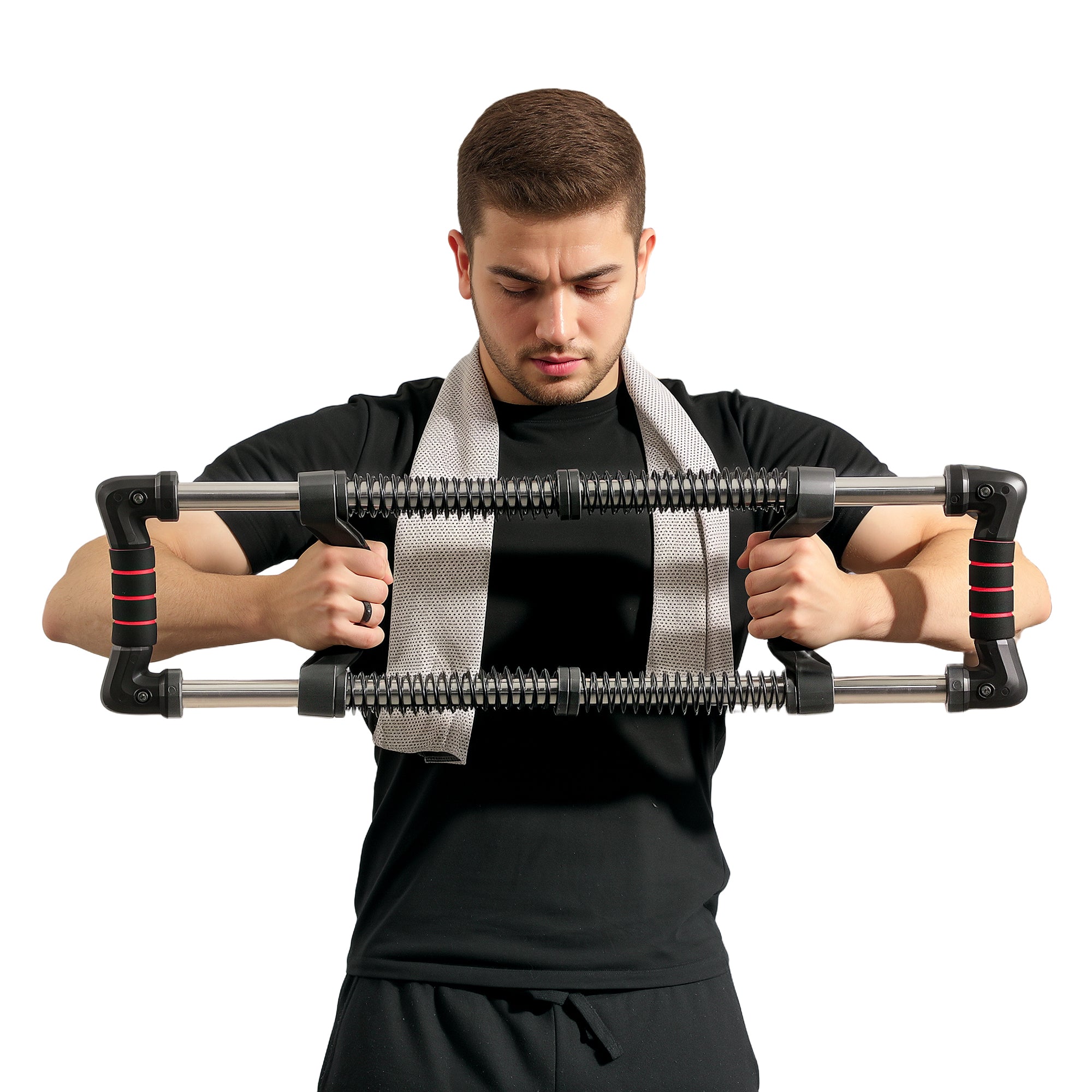 SPORTNOW Brustexpander Muskelentwickler verstellbarer Brustexpander mit einstellbarem Widerstand 10-50 kg für Zuhause Büro Reisen Schwarz