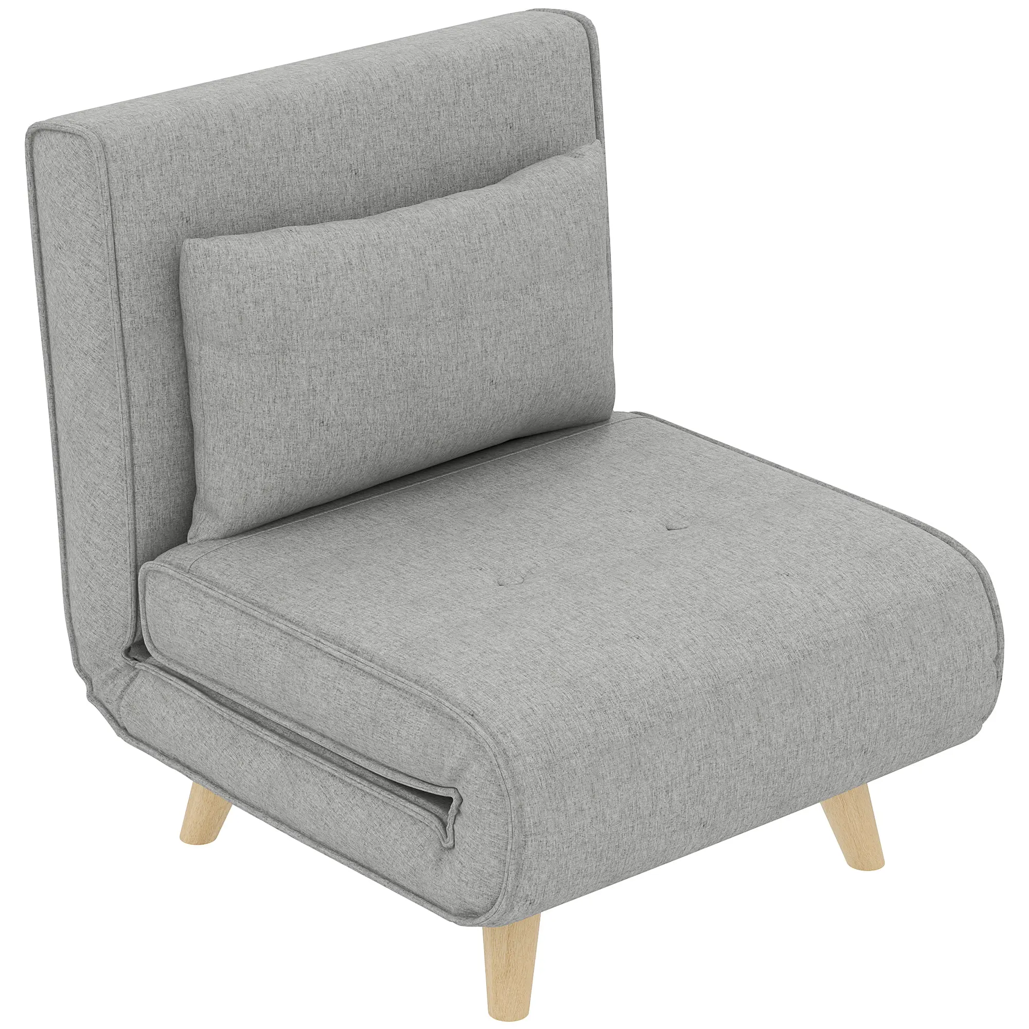 Single Sofa Bed Foldable Armchair Upholstered in Synthetic Linen with Adjustable Backrest in 6 Positions and Pillow Sofa Bed for Living Room 72x78x79 cm Light Gray