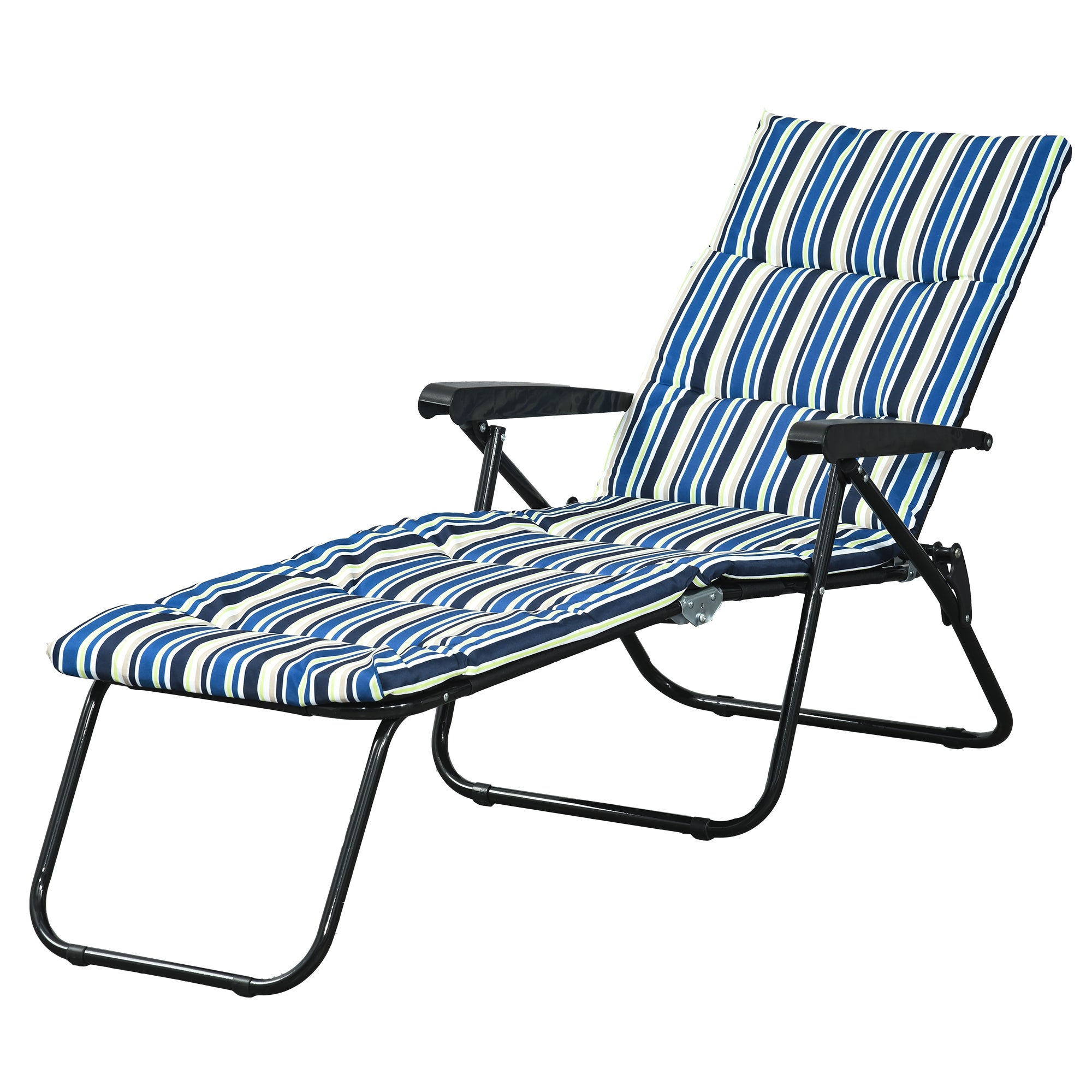 Outsunny Foldbar Solseng med 6-Positions Justerbart Rygstøtte, Høj Komfort, Madras og Armlæn, Stål Polyester Multifarvet