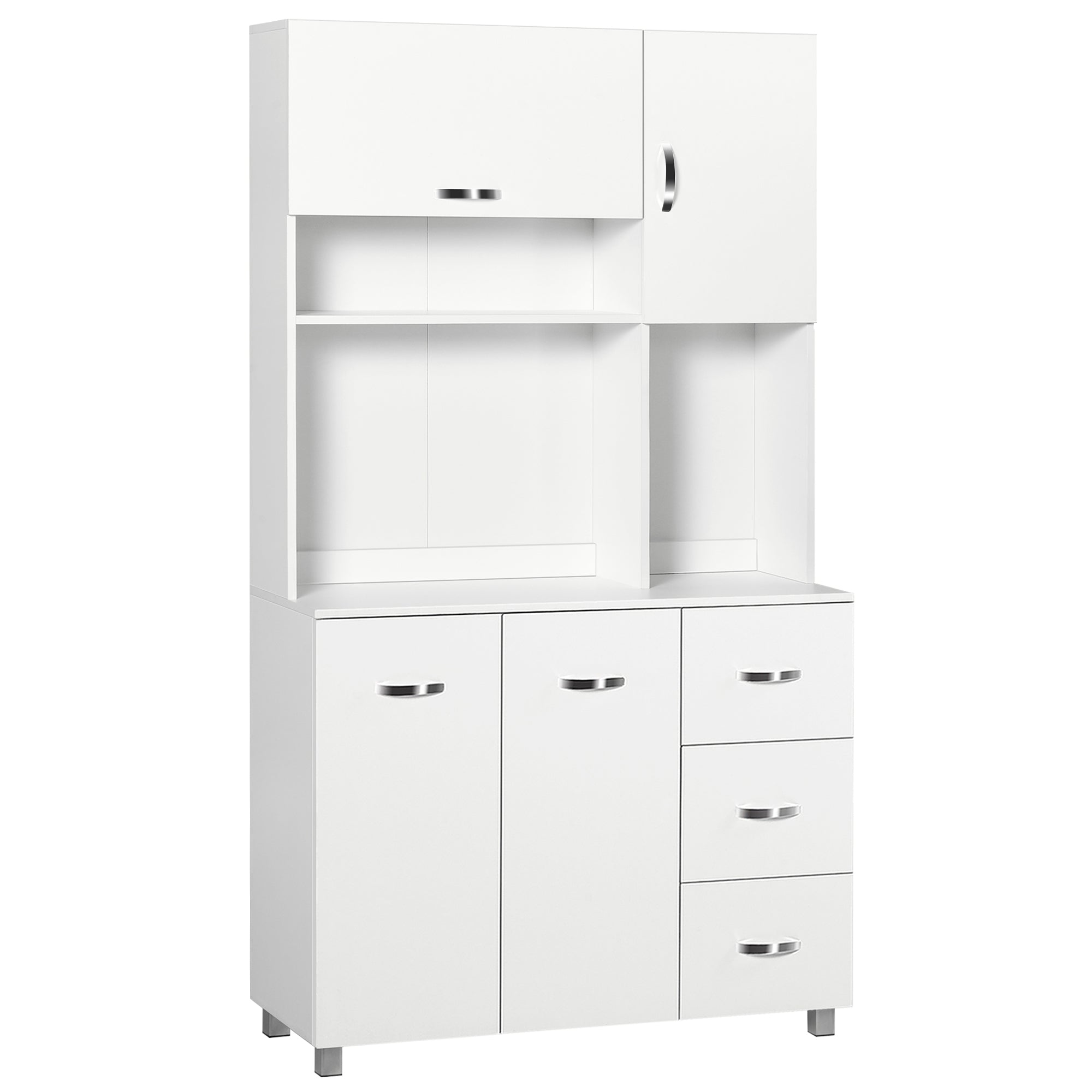 Kitchen Pantry Kitchen Cabinet Modern with 3 Drawers 4 Doors and Adjustable Shelves Auxiliary Furniture for Dining Room Living Room 100x39.5x183.5 cm White