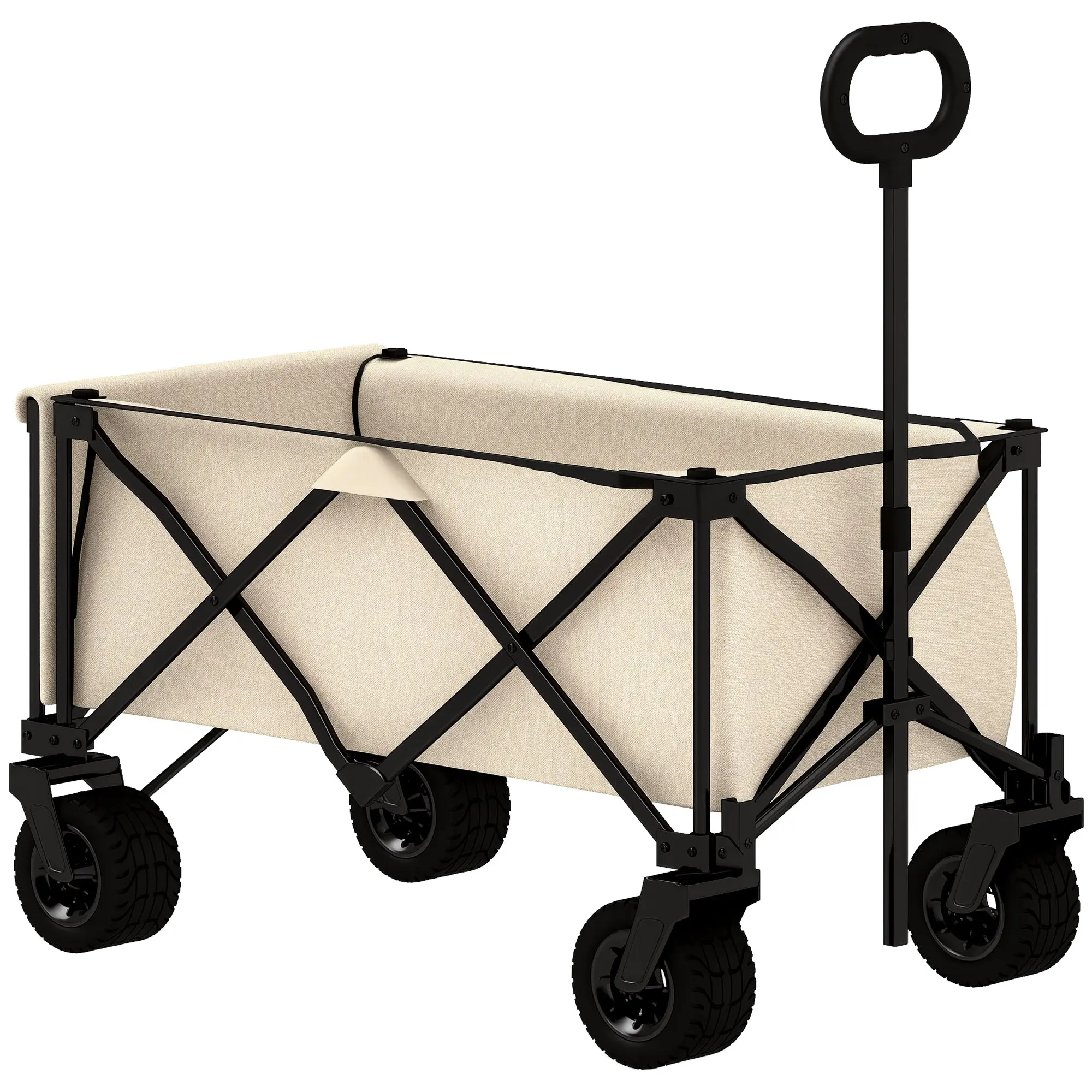 Garden Cart 100 kg Capacity, Foldable Transport Wagon with Removable Tarpaulin, Handle, Wheels, Wagon Cart Handcart Garden Cart 138 Liters, Utility Cart for Home, Garden Beige