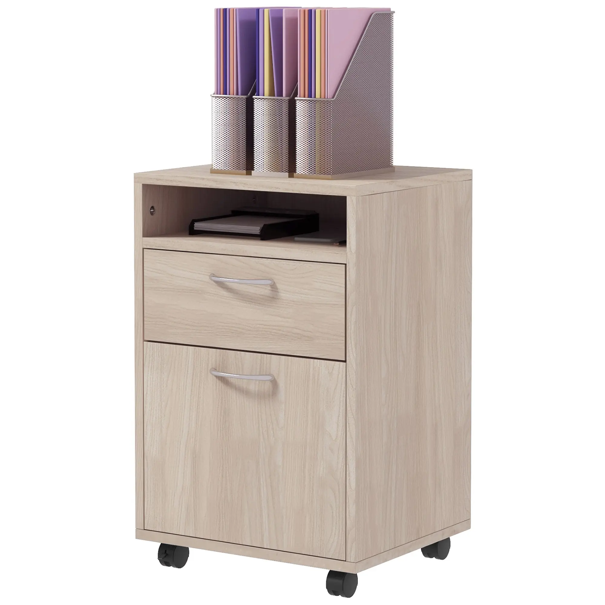 Office Cabinet Office Storage on Wheels Drawer Cupboard Shelf Particle Board Oak