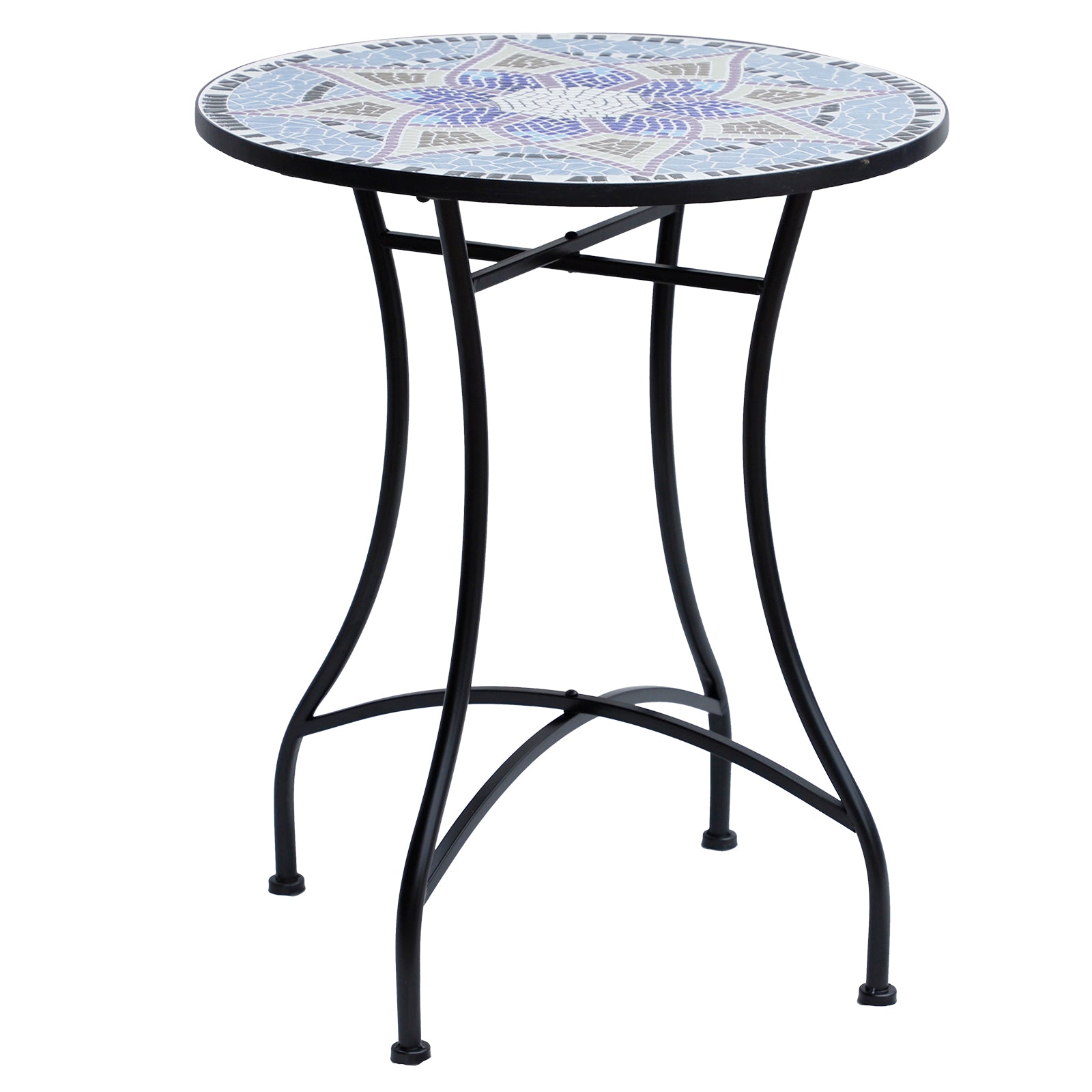 Zahradní stůl Outsunny Ø60 x H71cm, odolný venkovní stůl z kovu, stůl na terasu, campingový stůl, kulatý stůl pro zahradu, patio a balkon Modro+Bílý