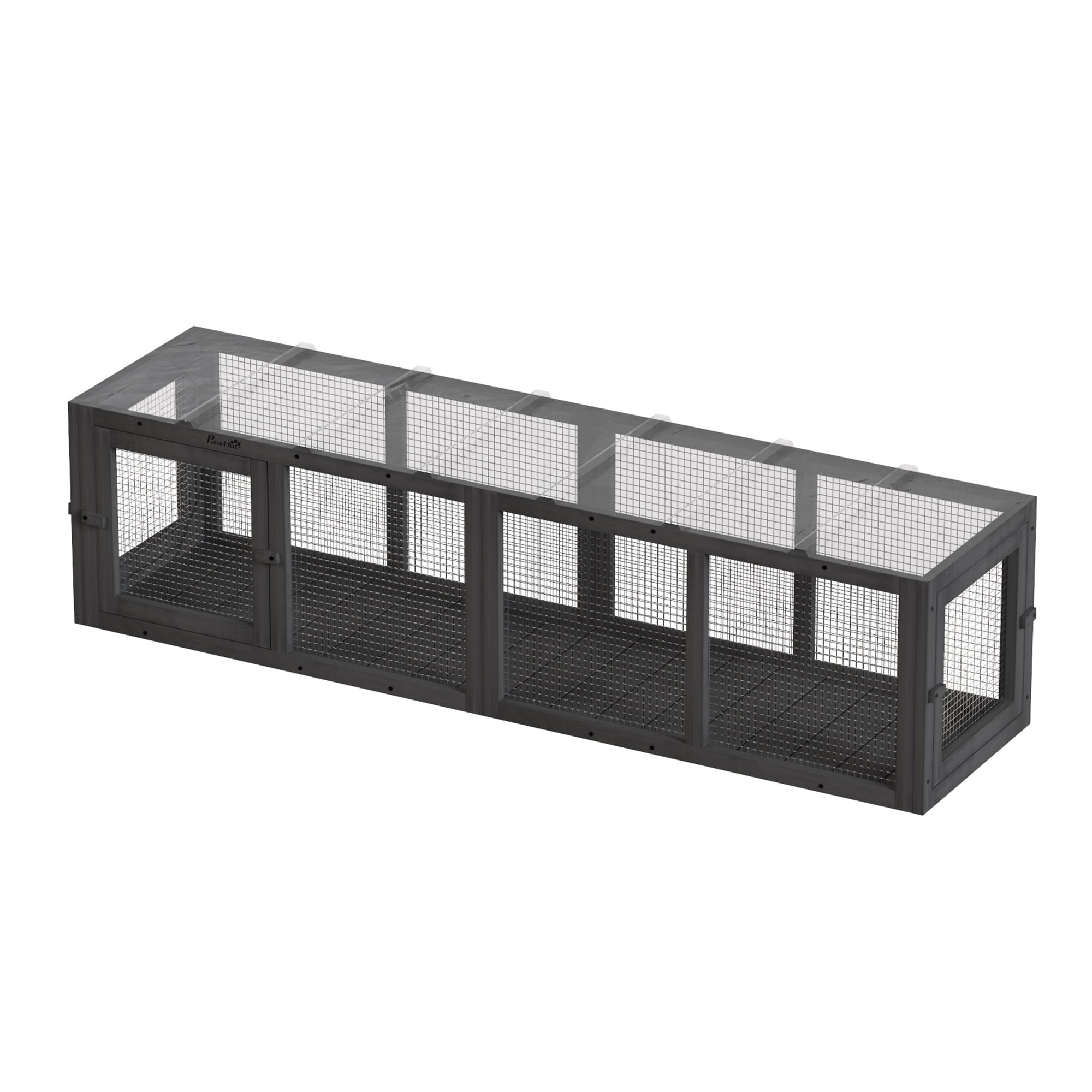 Wooden Cat Tunnel with 3 Doors — Extendable, Weather-Resistant Play Tunnel for Cats up to 22 lb (59.6 x 15.2 in), Gray