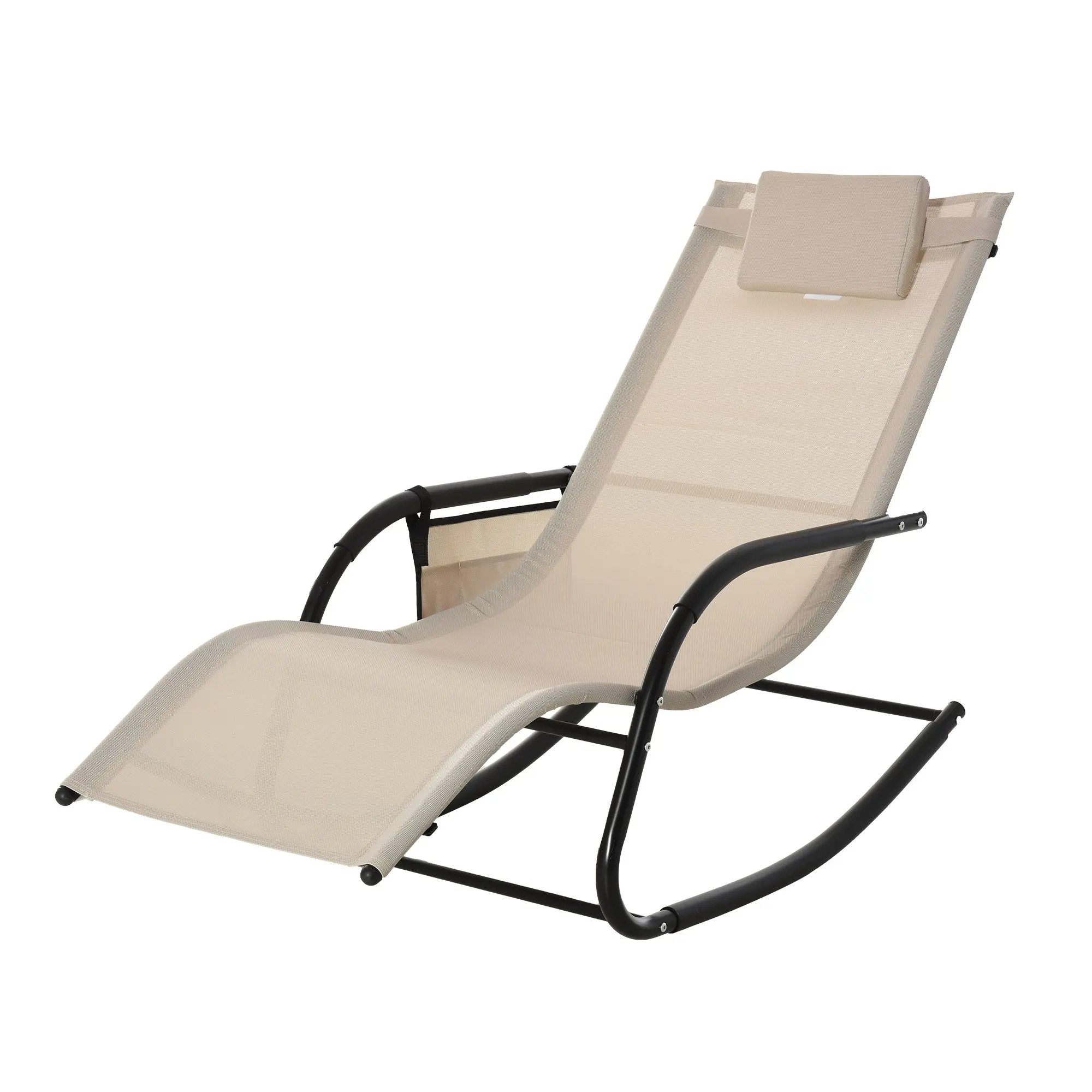 Swing Rocking Chair Garden Chair Rocker Metal Mesh Beige 150 x 62 x 88 cm