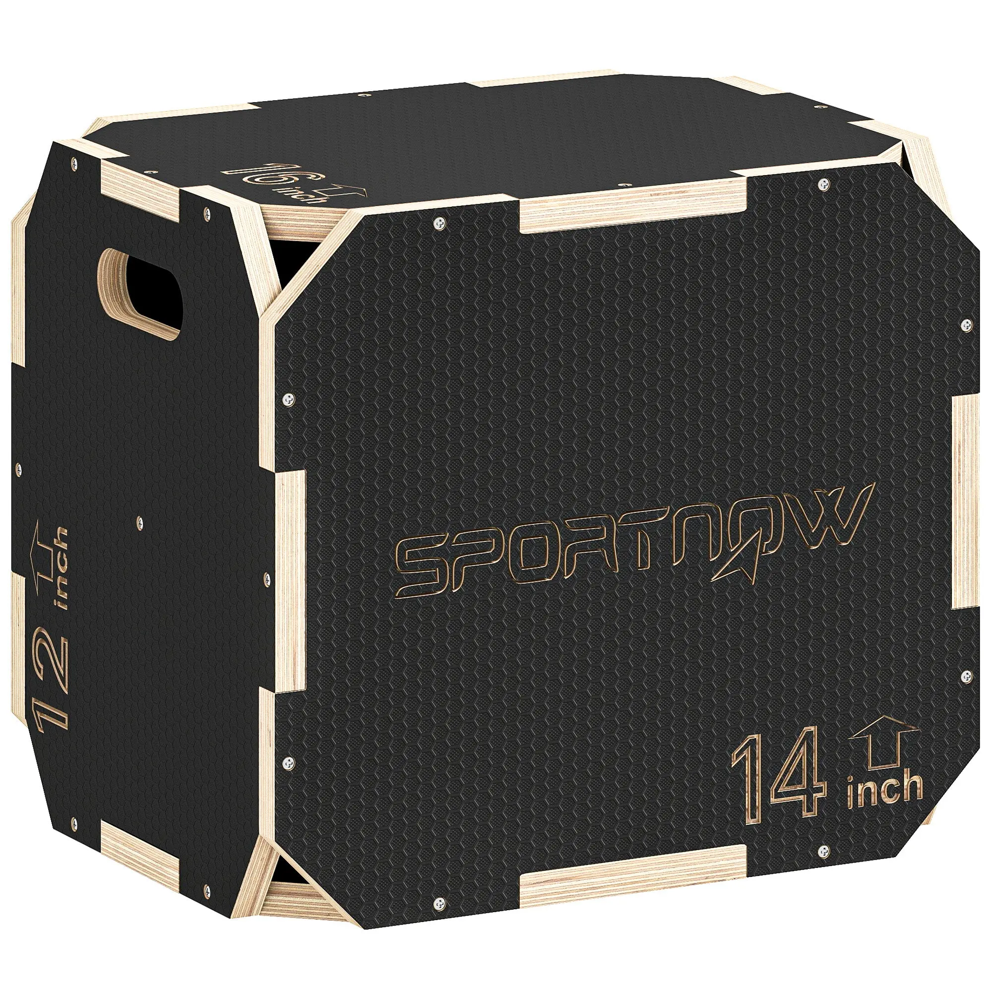 SPORTNOW 3-in-1 Wooden Plyo Box – Adjustable Platform 41/36/31 cm (16.1/14.2/12.2 in), Ergonomic Handles, Rounded Edges – Jump & Strength Training for Home, Gym & Outdoor