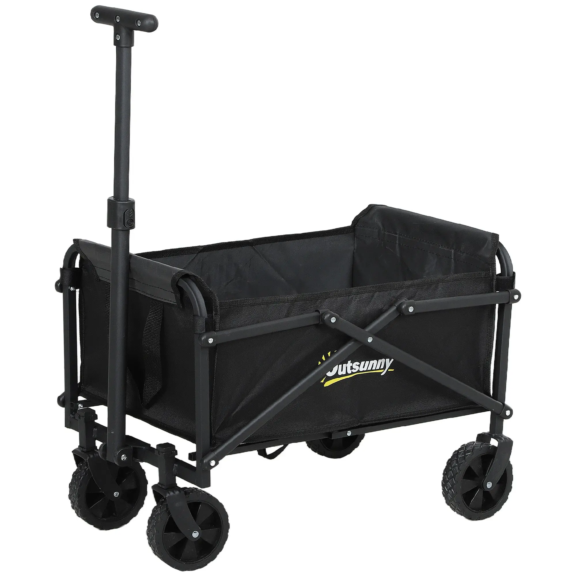 Foldable Beach Transportation Cart with Wheels 60 kg, Garden Cart with Telescopic Handle, Trailer with Transport Bags for Beach, Camping, Festival, Black