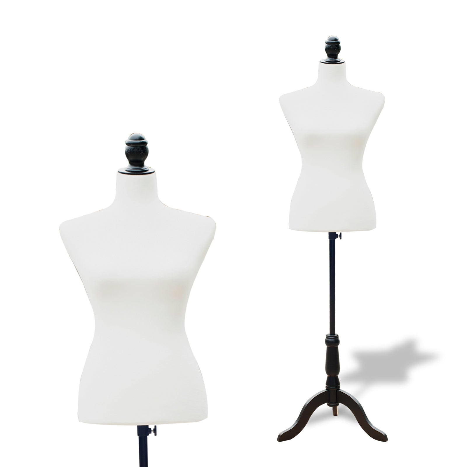 HOMCOM Vrouwelijke Naaimanquin Verstelbaar 130-168 cm met Houten Driepoot voor Modefotografie en Kledingdisplay Wit