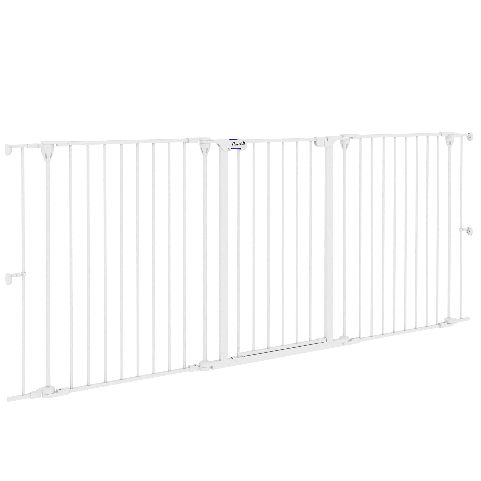 PawHut Stahl Hundeschutzgitter 206x90 cm Klappbar 3-Panel mit Doppelverriegelung und Zusatzsicherungsfunktion für Tür, Flur, Treppe Weiß