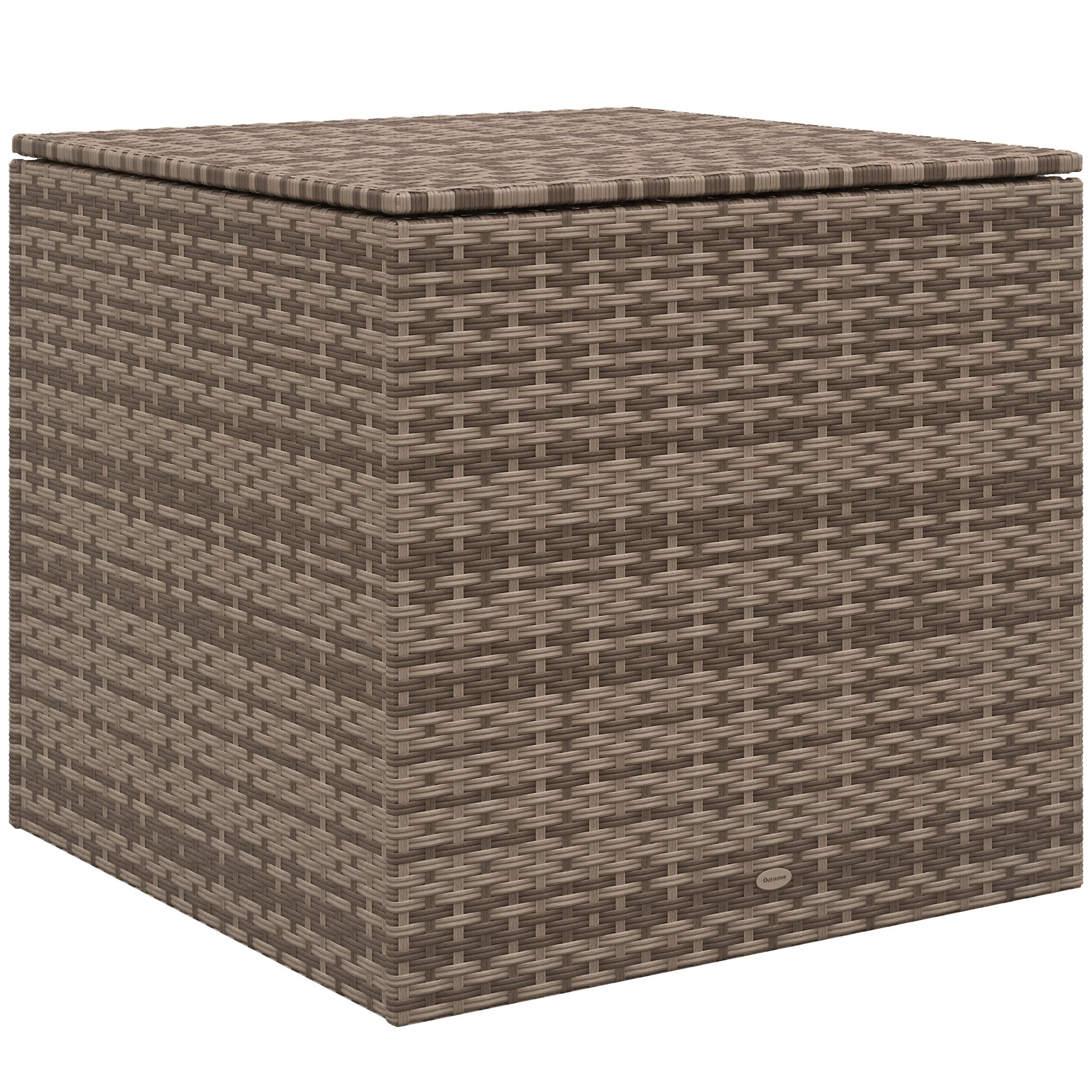 Outsunny Syntetisk Rattan Udekiste 75x75x70 cm Opbevaringsboks med Hydraulisk Stang og Stålramme Kapacitet 50 kg Khaki