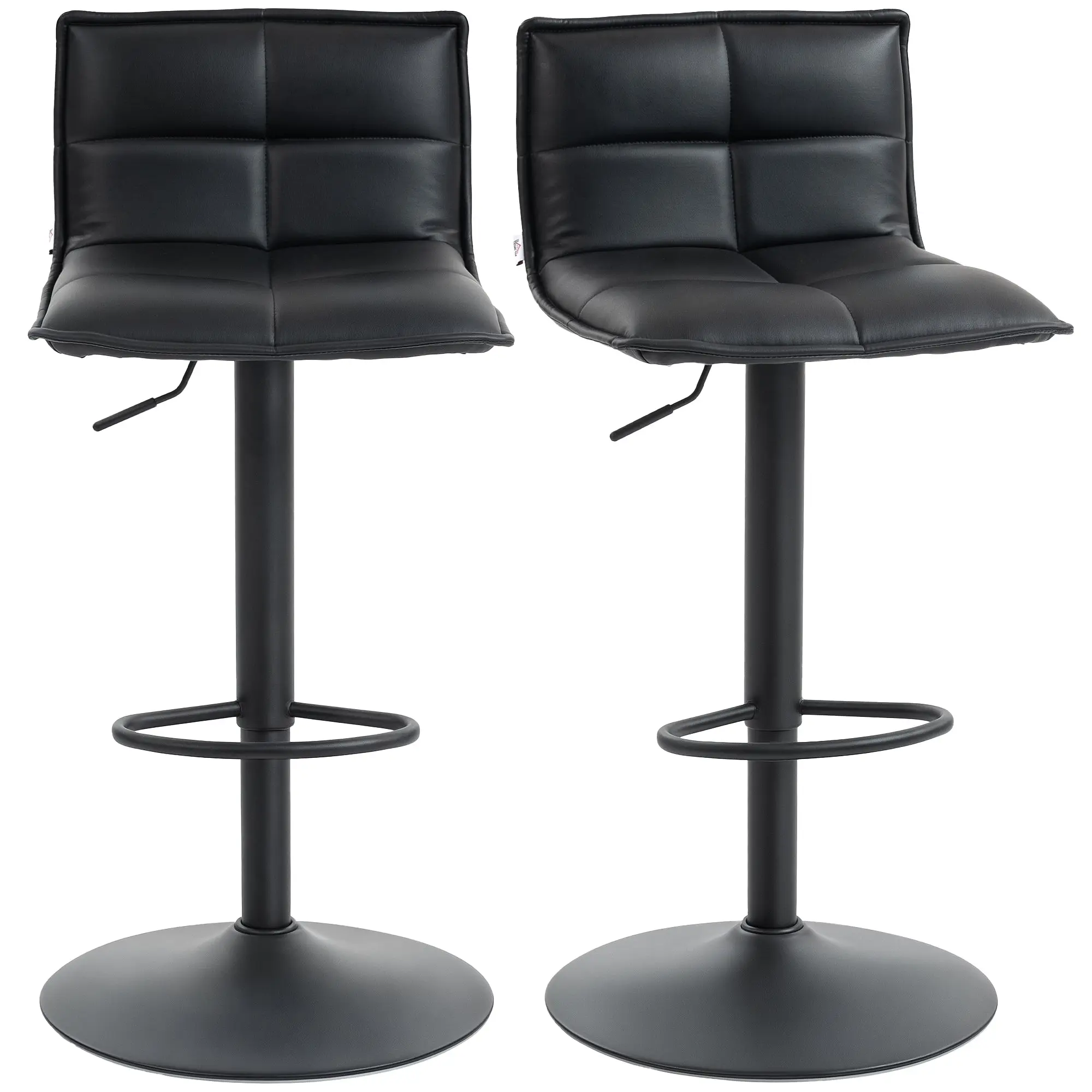 Set of 2 Adjustable Height Bar Stools, PU Swivel Seats with Footrest and High Back, Black