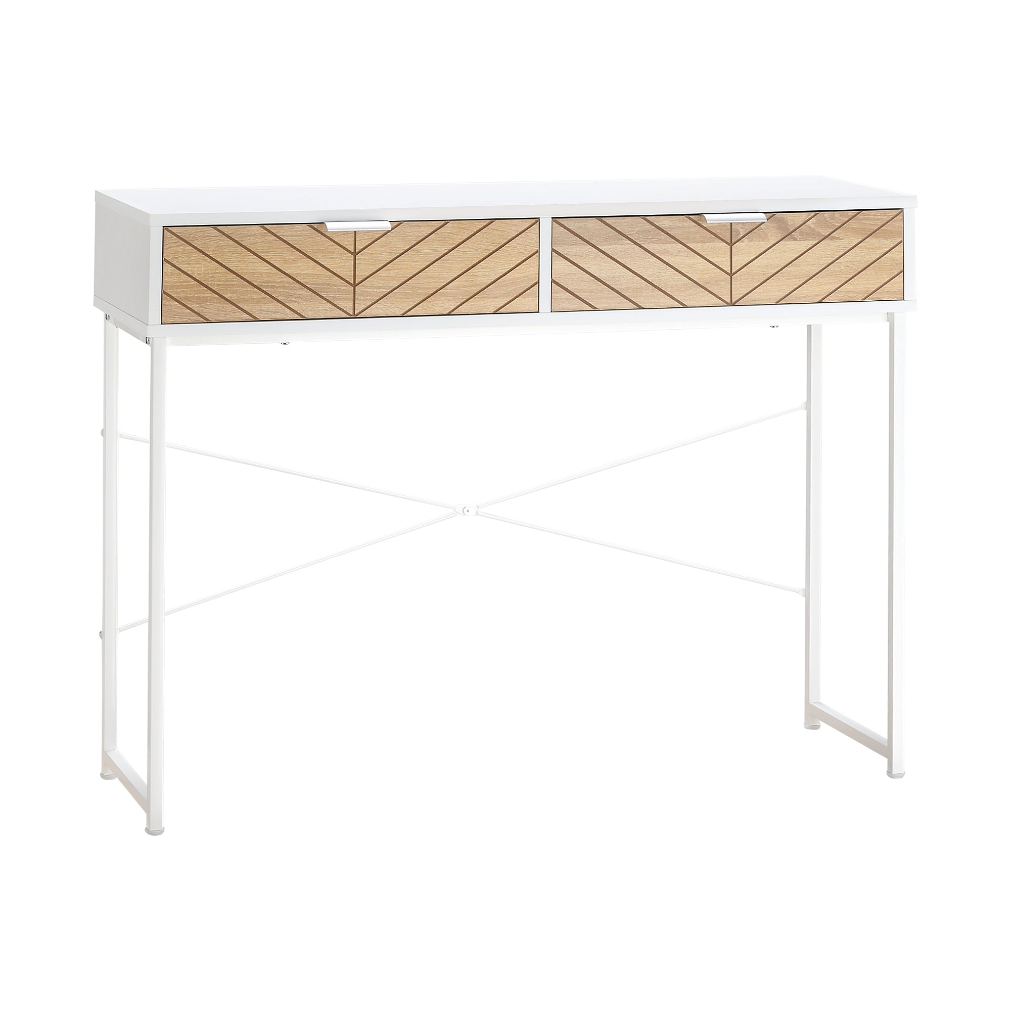 HOMCOM Smal Konsolbord Entrébord med 2 Skuffer, Udsmykket Design i Modern Style til Gang, Entré, Stue, Soveværelse 100x30x75 cm Hvid og Eg