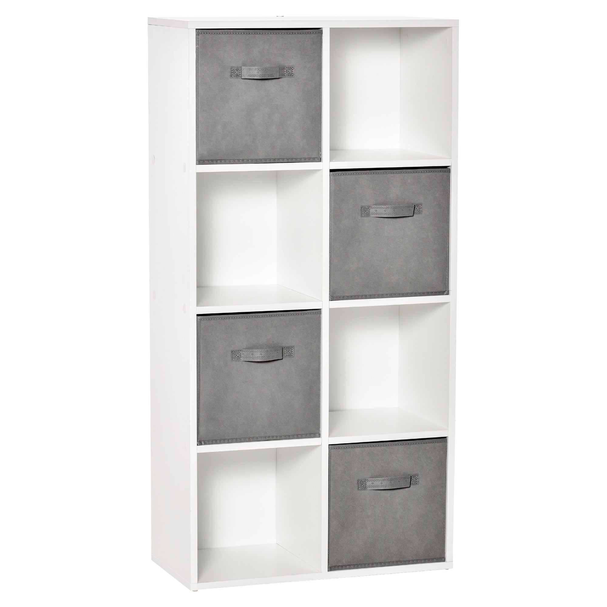 HOMCOM 8-Cube Bokhylla Modulköp med 4 Avtagbara Non-Woven Funkfabriclådor för Kontor, Studie, Sovrum 61,5x30x121,6 cm Vit och Grå