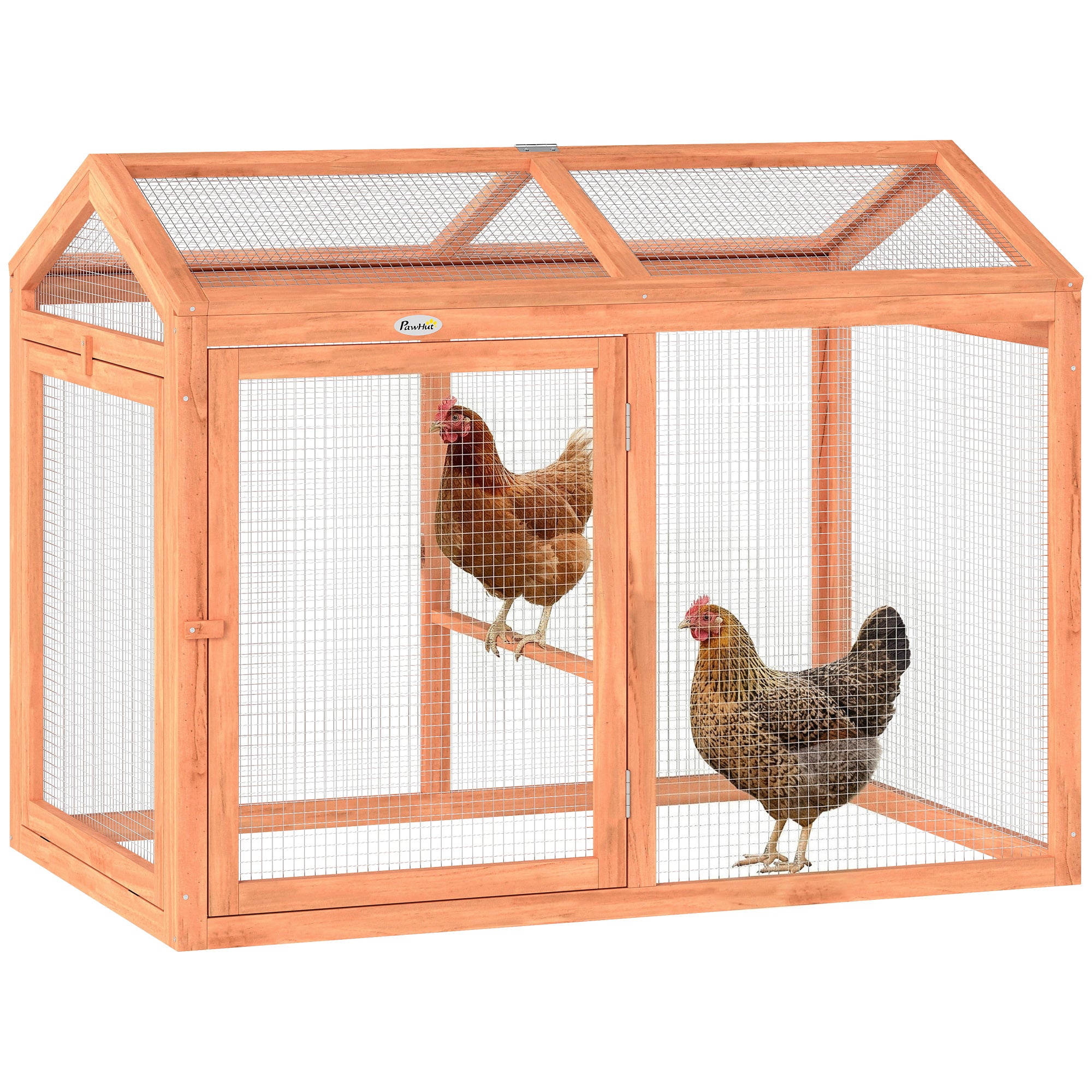 PawHut Hühnerauslauf aus Holz, 104 x 70,5 x 84 cm, Sitzstange & Doppeltür, für 2 Hühner – Orange