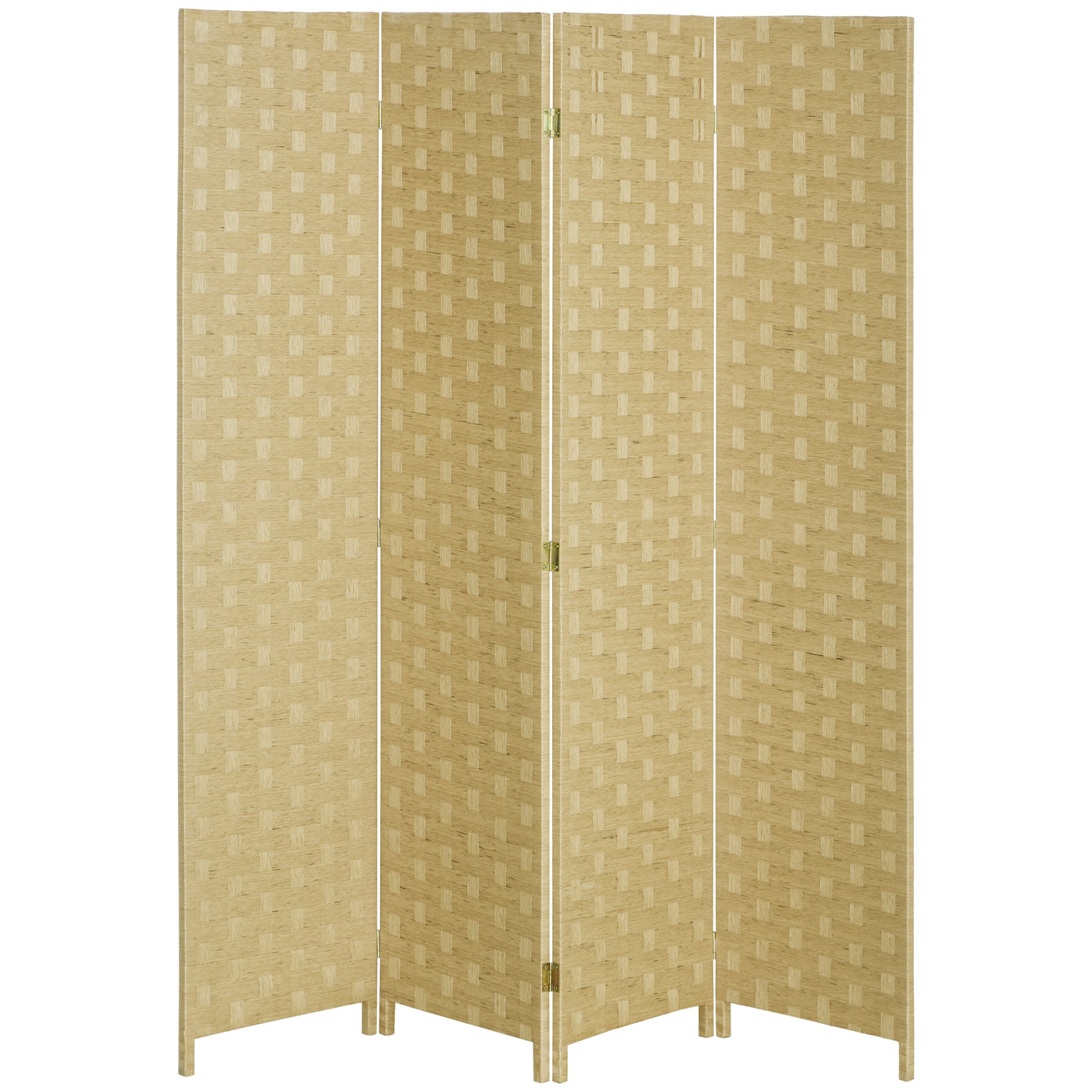 HOMCOM 4 Paneel Raumdevider 159,5x169,5 cm Klappseparator mat Pabeier Seil Decoratioun Partition fir Schlofkummer Liewensraum Brong