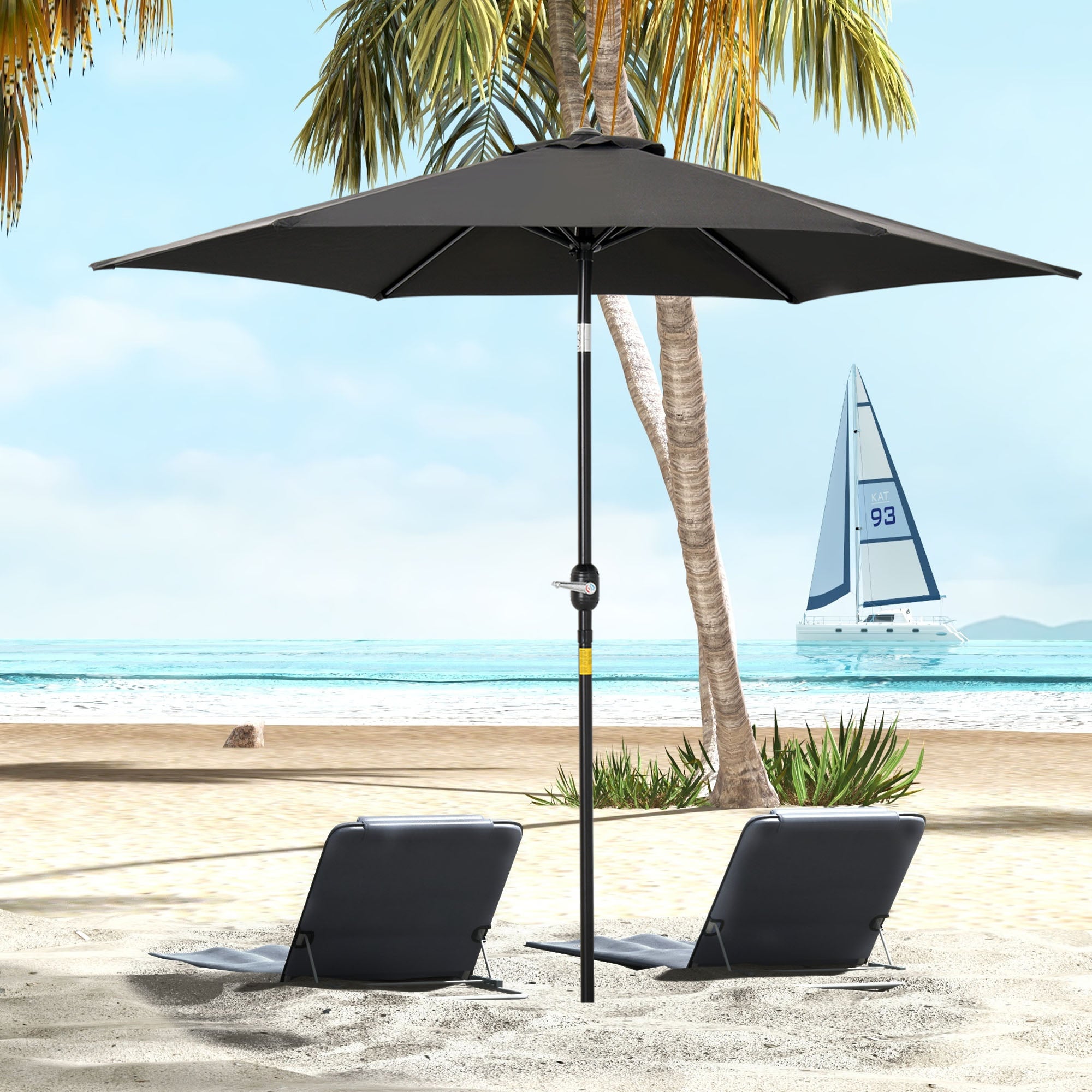 Straight tilting garden balcony terrace parasol with crank polyester waterproof high density 180 g/m? fabric ?2.6 x 2.35H m black aluminum