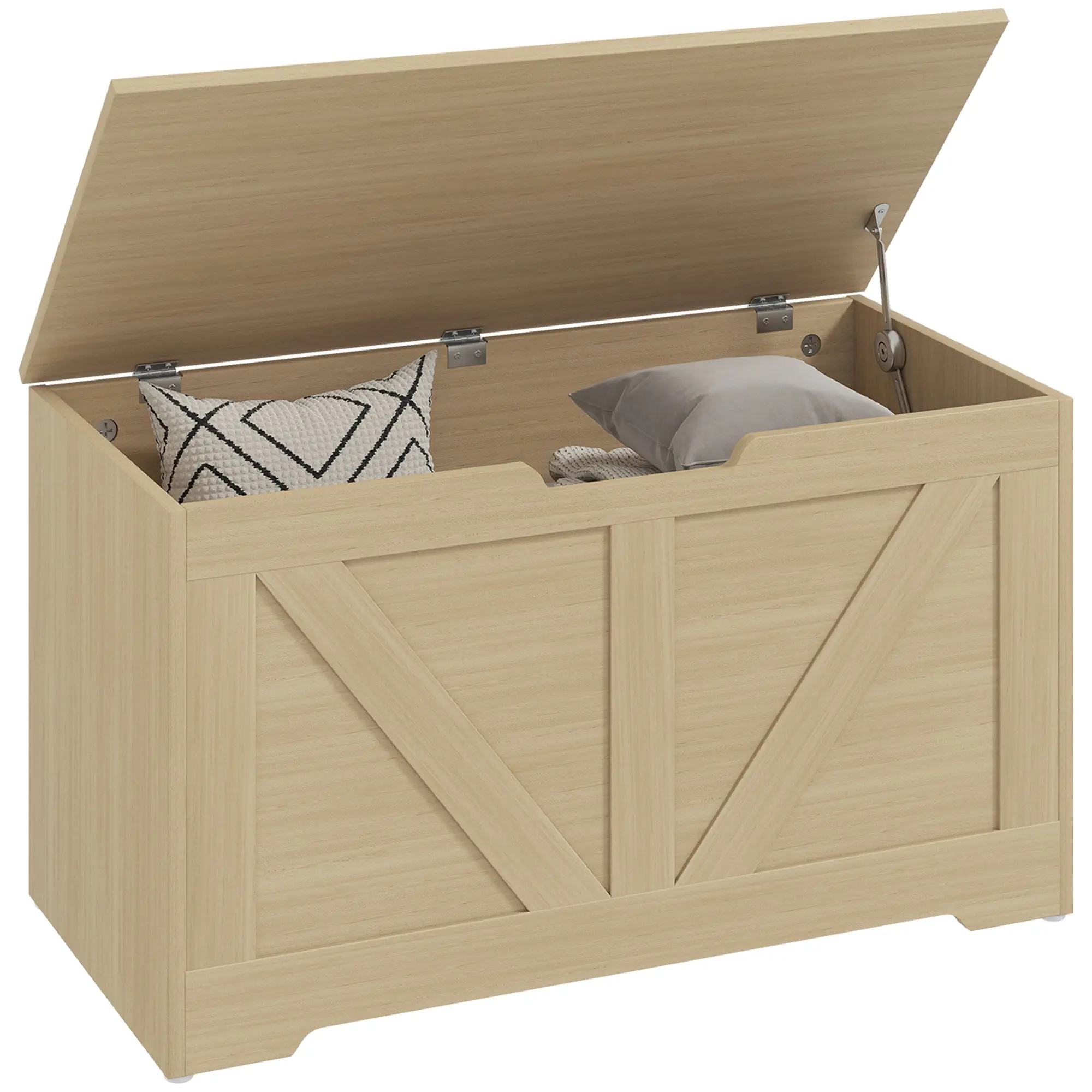 Storage Chest – Hinged-Lid Storage Bench with Safety Hinges, Rustic Style for Entryway, Hallway, Bedroom, Living Room, 31.5 x 15.7 x 17.7 in, Natural Wood