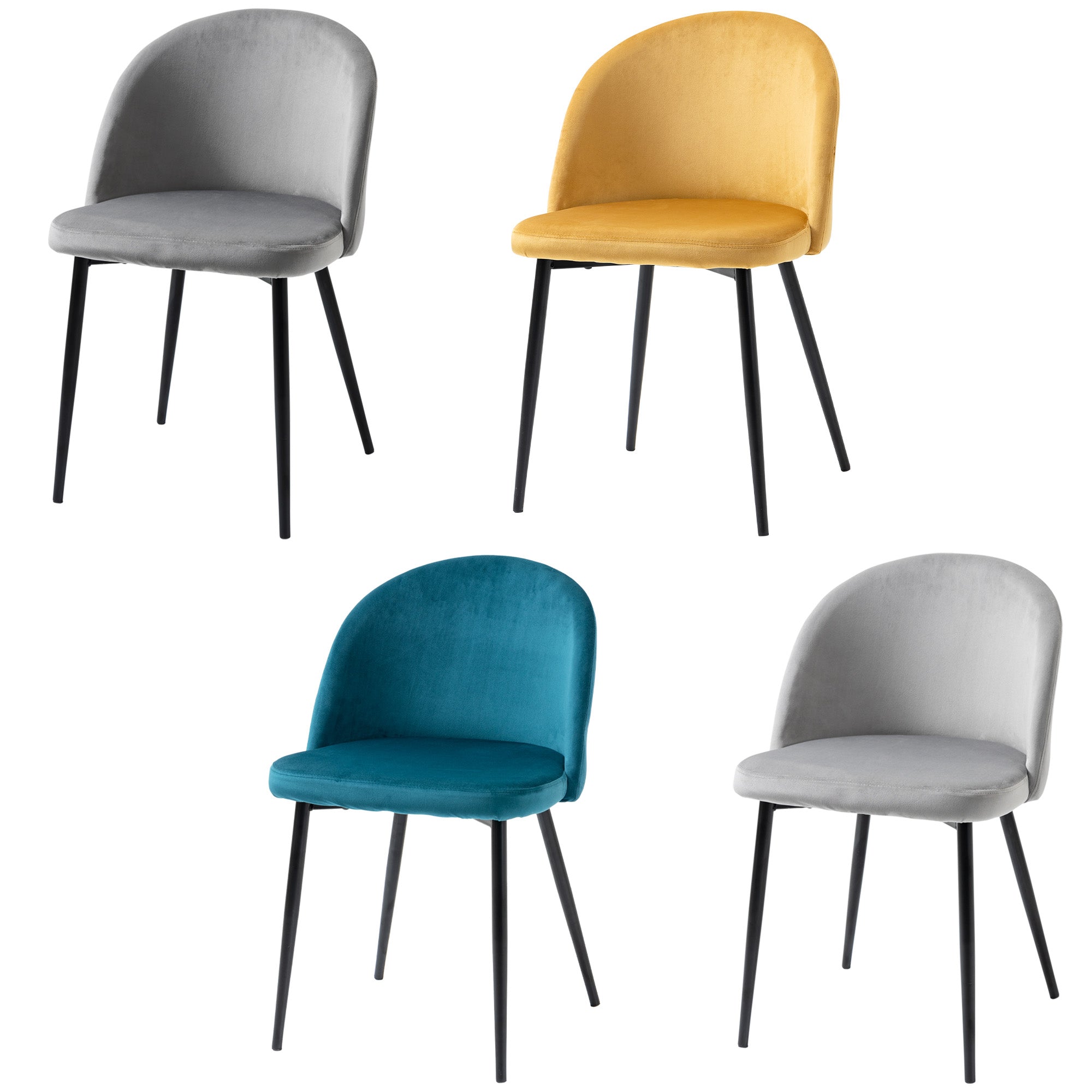 HOMCOM Sæt af 4 spisebænke Skandinavisk køkkenstol i velour med skrå metalben, til stue, spisestue, multifarvet