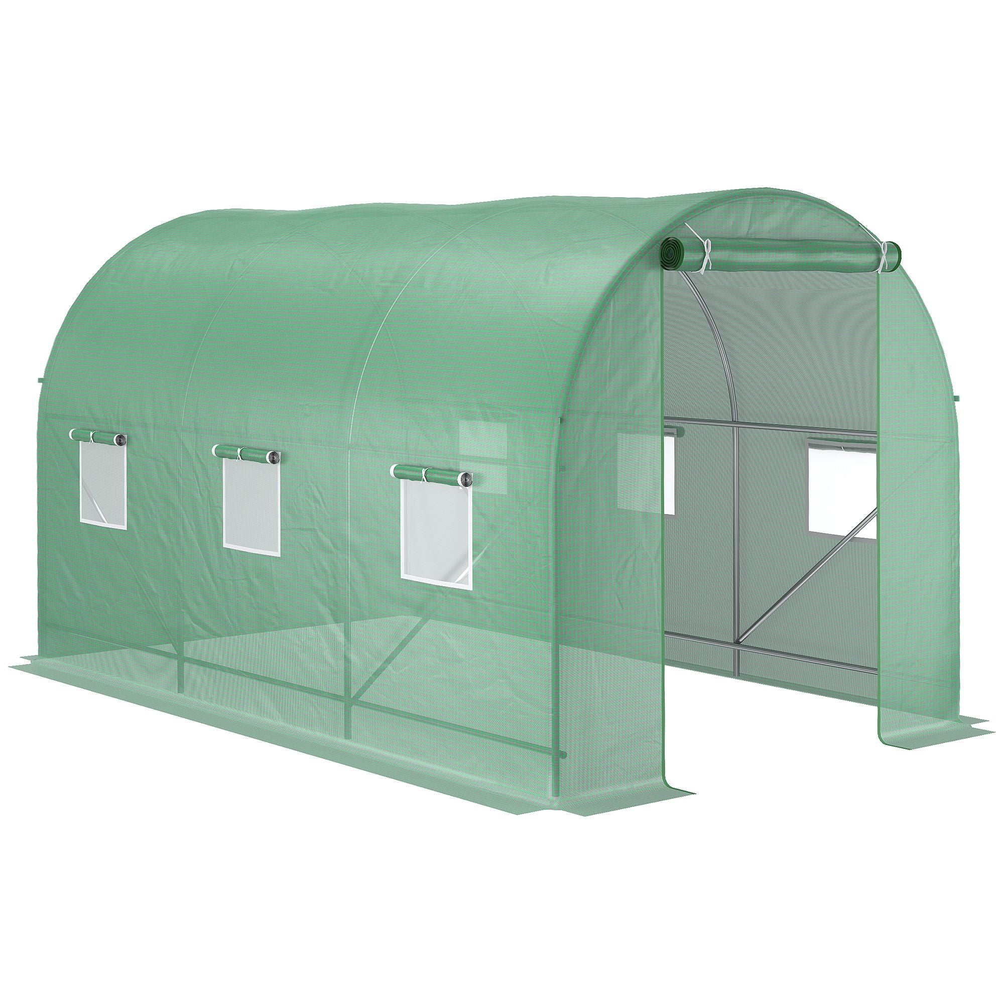 Outsunny Staklenik 350x200x200cm S Greenhouse s vratima, 6 prozora, Foil Tunel od pocinčanog čelika, PE, stabilni staklenik za biljke, uključujući sidra i užad, Zelena