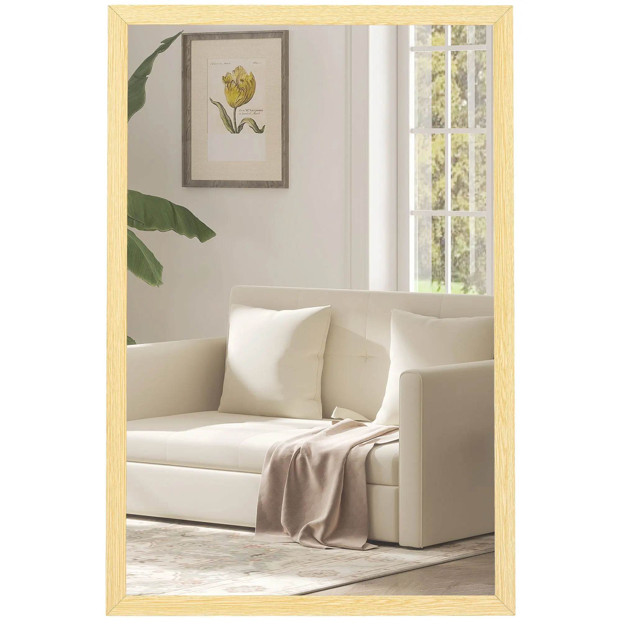 Rectangular Wall Mirror 23.6 x 15.7 in, Natural Wood Frame — Ideal for Bathroom, Living Room or Bedroom