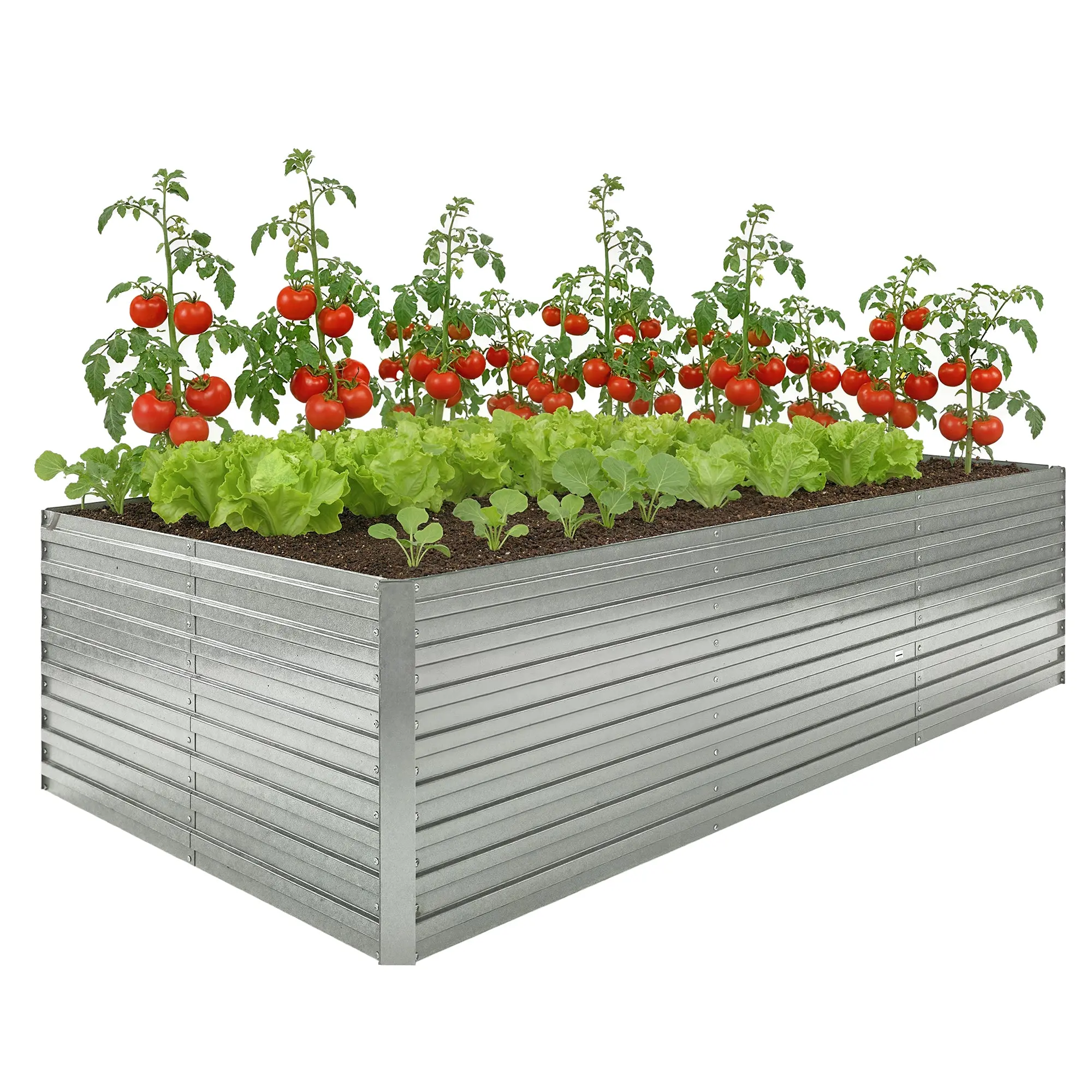 Outdoor Planter — Galvanized Raised Garden Bed, Rectangular Planter with Safety Edges and Open Bottom, for Flowers, Herbs & Vegetables, 240 x 120 x 60 cm (94.5 x 47.2 x 23.6 in), Silver