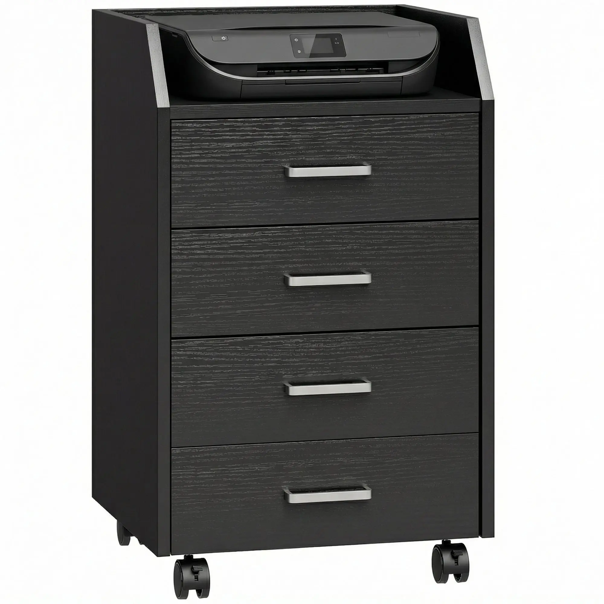 Office Pedestal on Wheels, 4 Sliding Drawers, MDF & Particleboard, 15.7 x 14.2 x 25.6 in, White